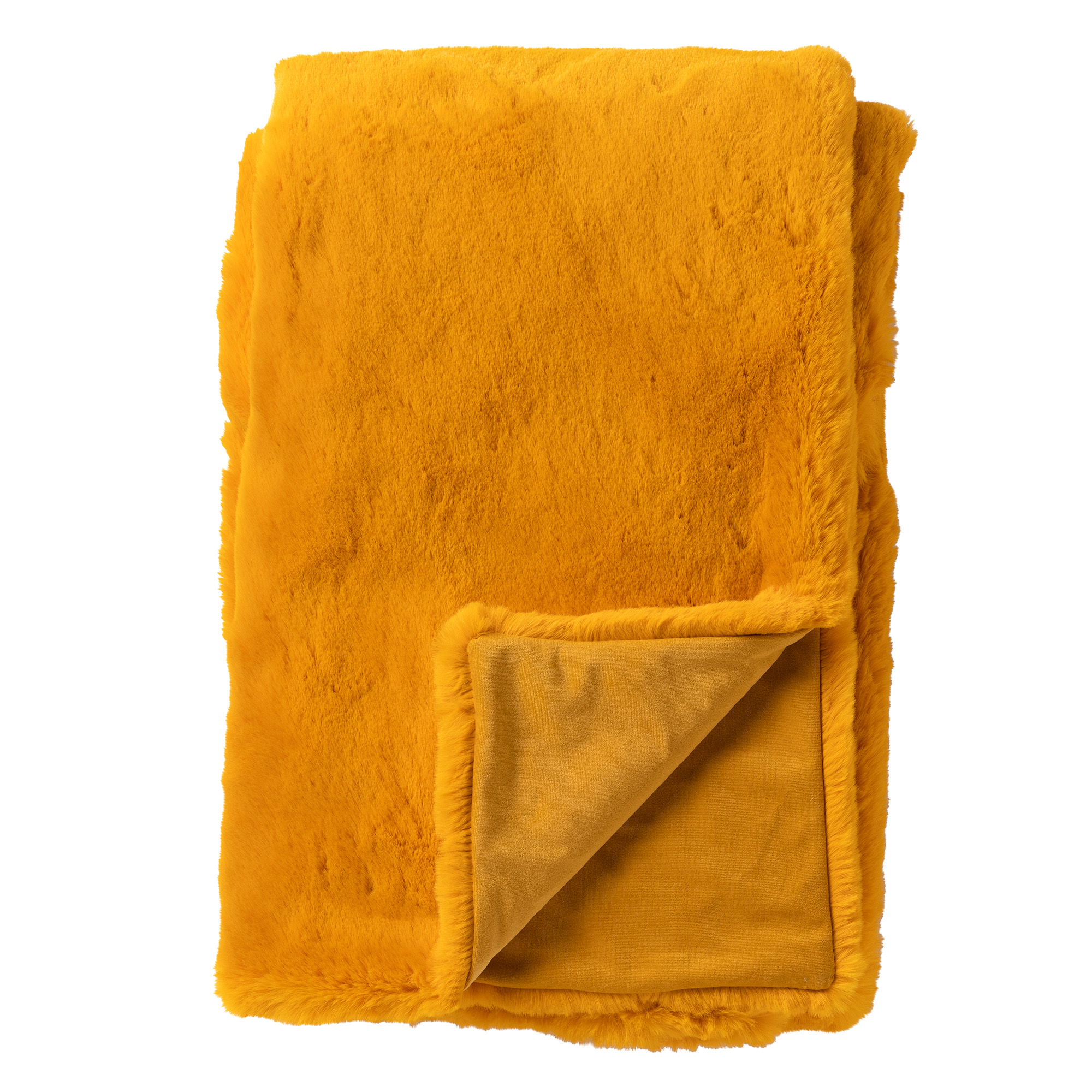 ZINZI - Plaid 140x180 cm - bontlook - effen kleur - Golden Glow - geel