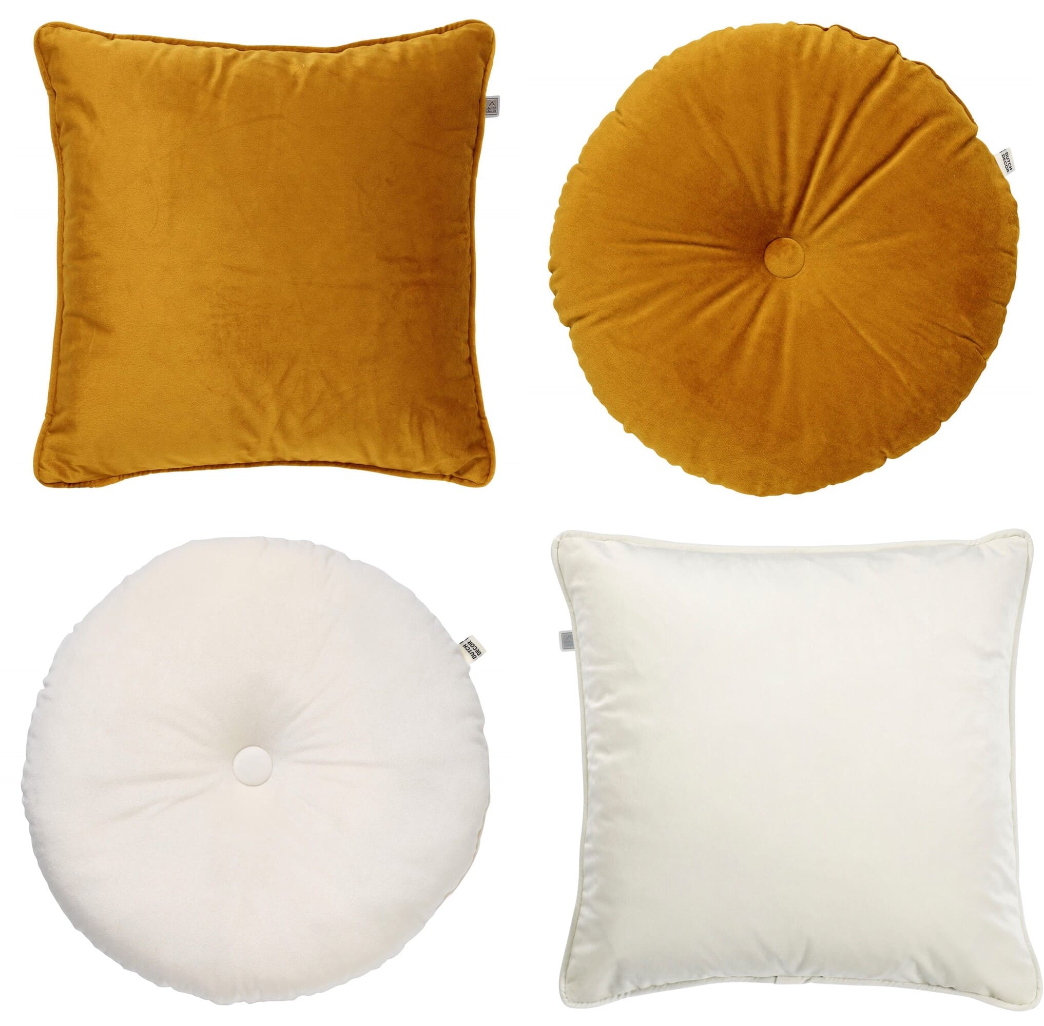 KUSSENSET - 4-delig - Velvet Shapes - 45x45 cm en Ø40 cm - inclusief binnenkussens - geel, wit