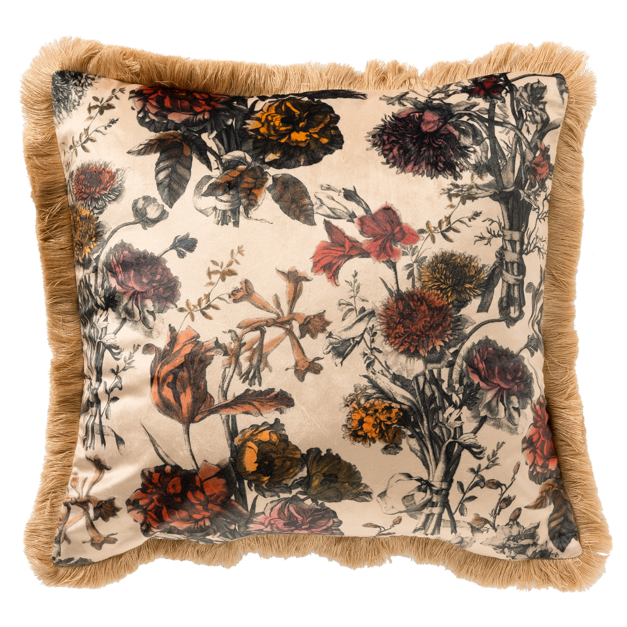 YASMIN - Kussenhoes velvet 45x45 cm Semolina - beige - franjes