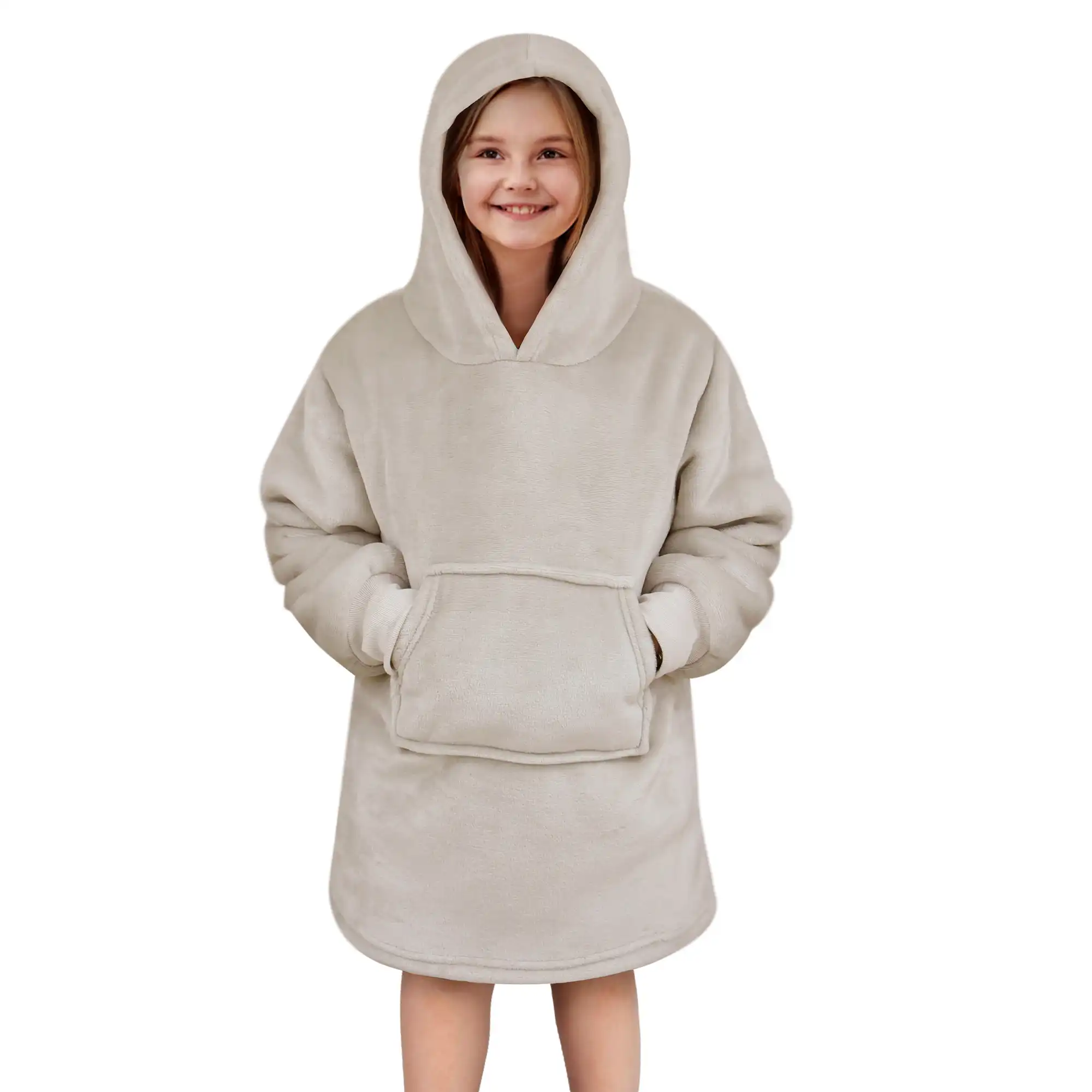 JUNIOR Oversized Hoodie voor kinderen - 50x70 cm - Hoodie & deken in één - met capuchon - Pumice Stone - beige