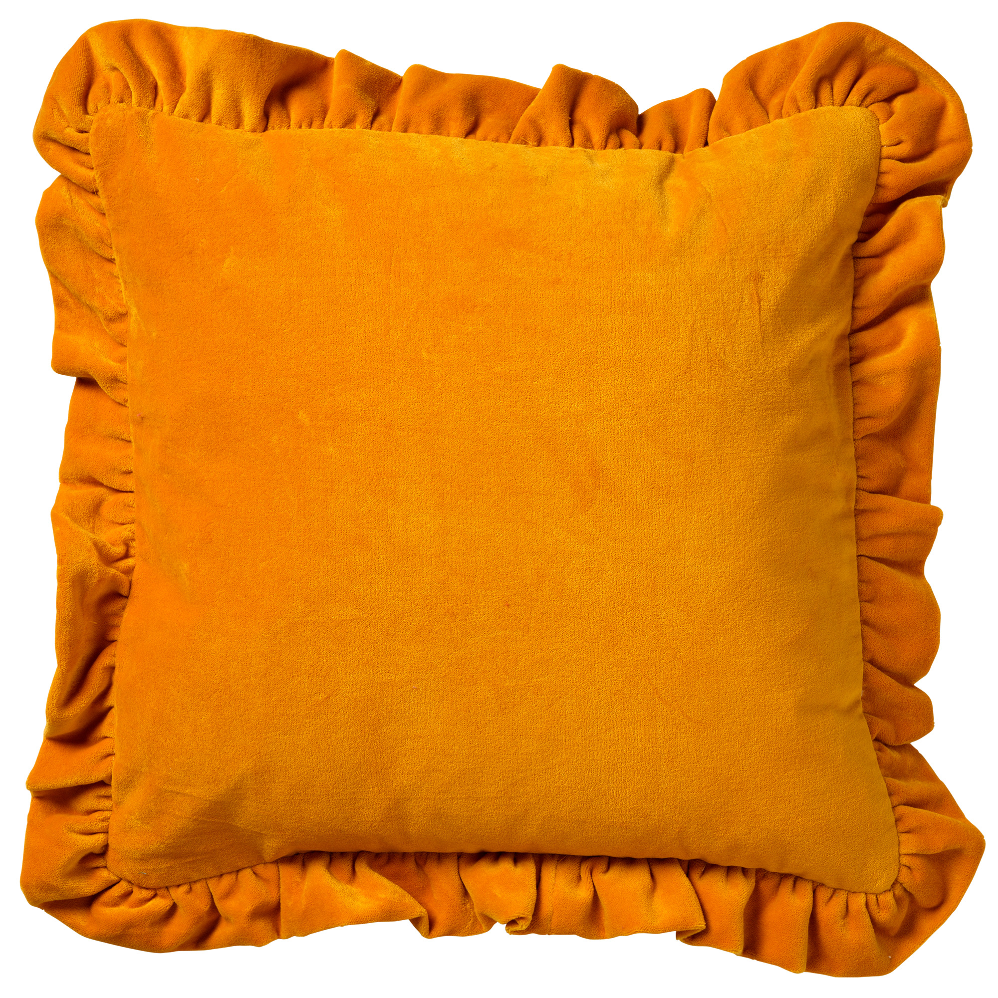 YARA - Sierkussen katoen 45x45 cm - velvet  - Golden Glow - geel - ruches rondom