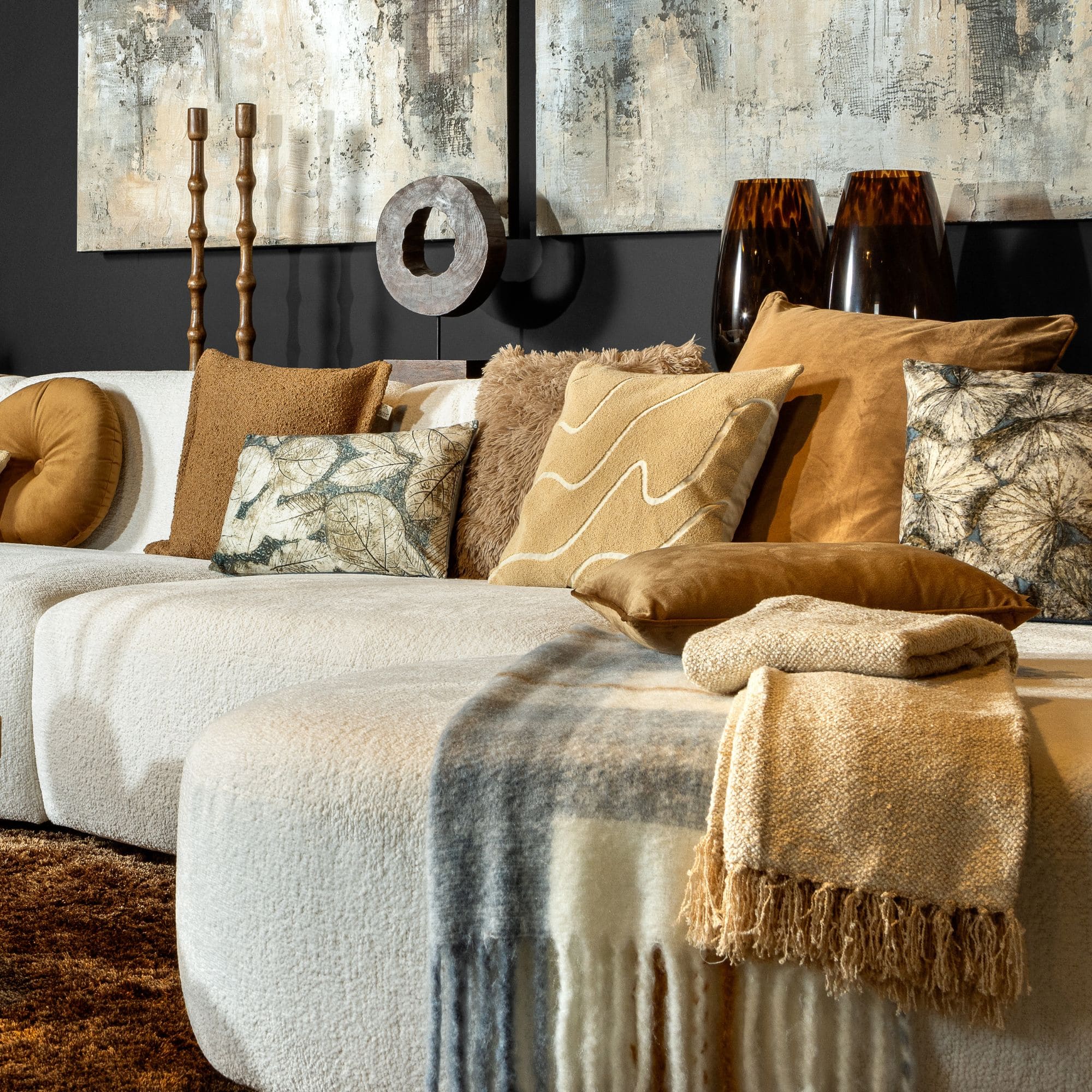 TOBIAS - sierkussen 45x45 cm - bladmotief - Sterling Blue - blauw