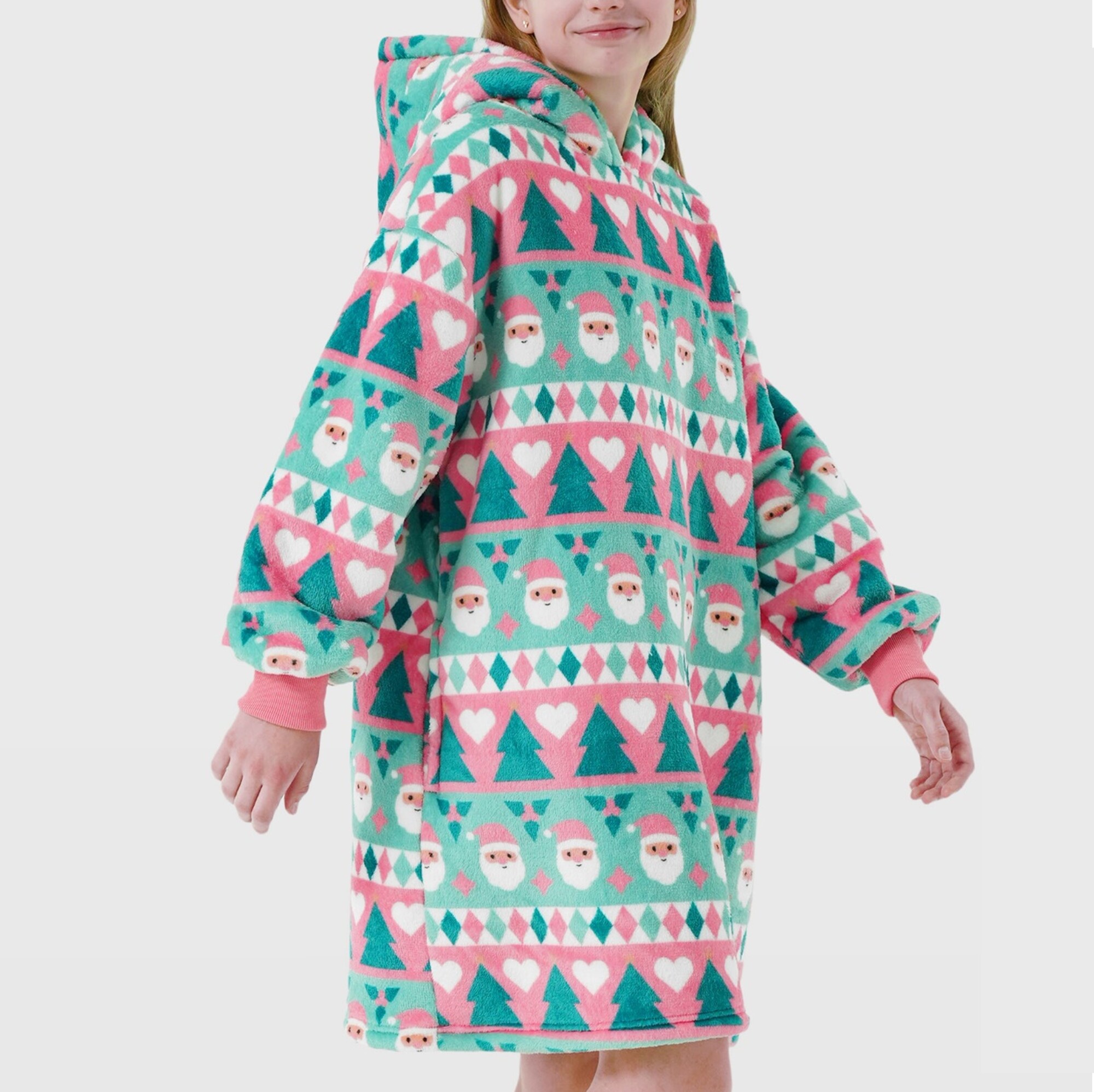 JOLLY SANTA  - hoodie 60x90 cm - tieners - hoodie deken kerst - Geranium Pink - roze