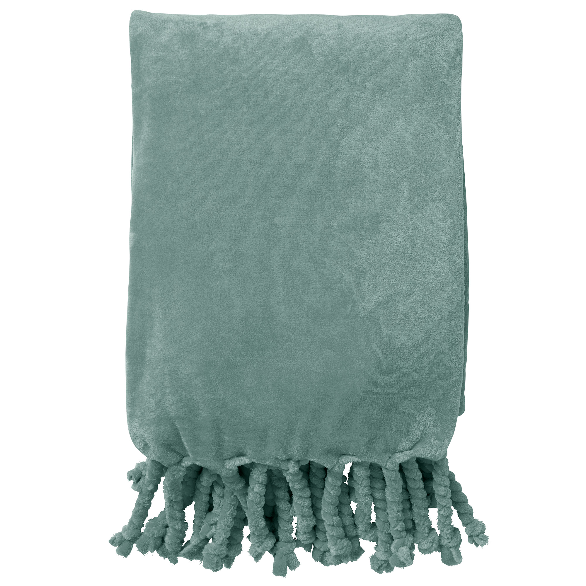 FLORIJN - Plaid van fleece 150x200 cm Jadeite - groen - superzacht - met franjes