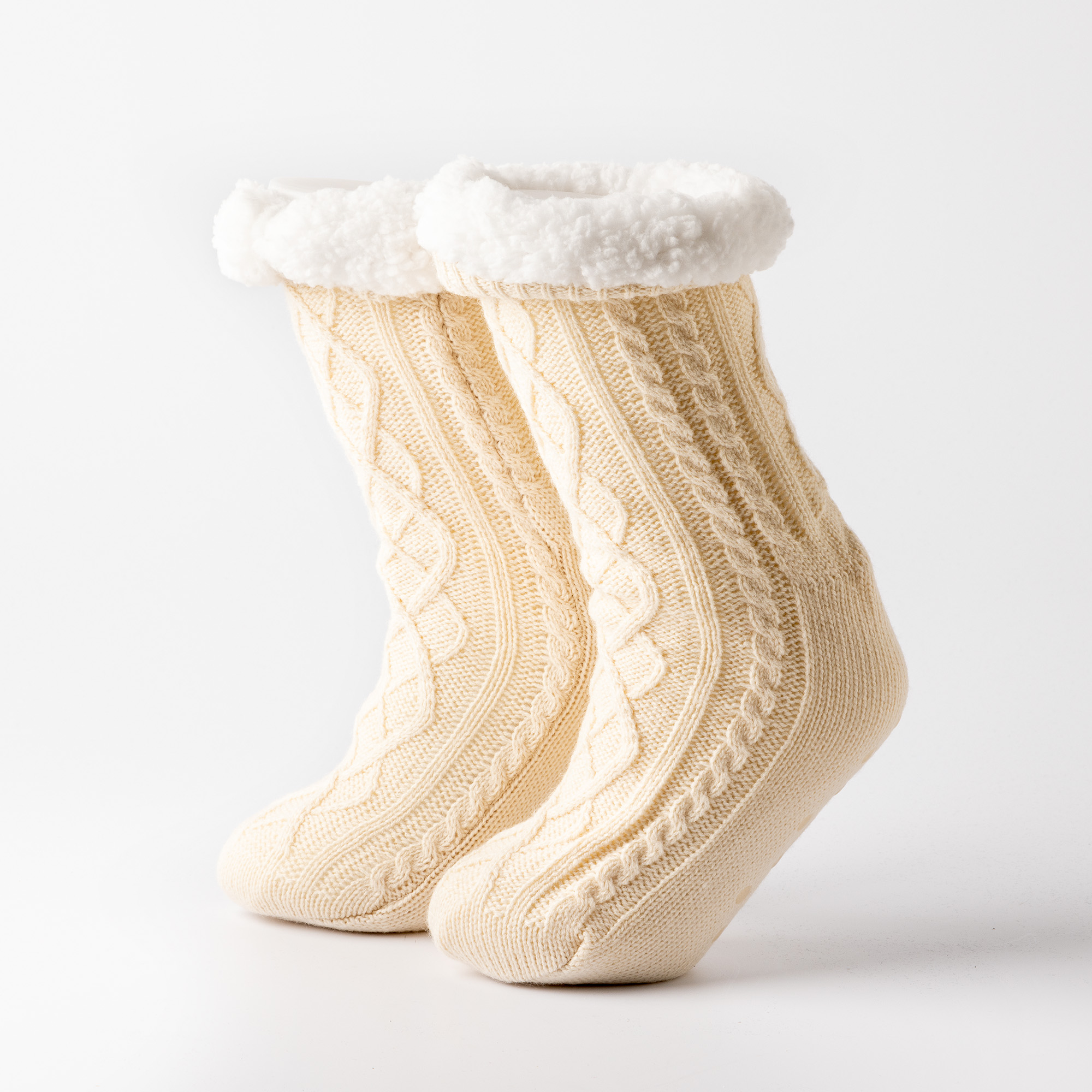 ELZA - Chaussettes torsadées - antidérapantes - avec doublure sherpa - taille unique  - Bone White - blanc