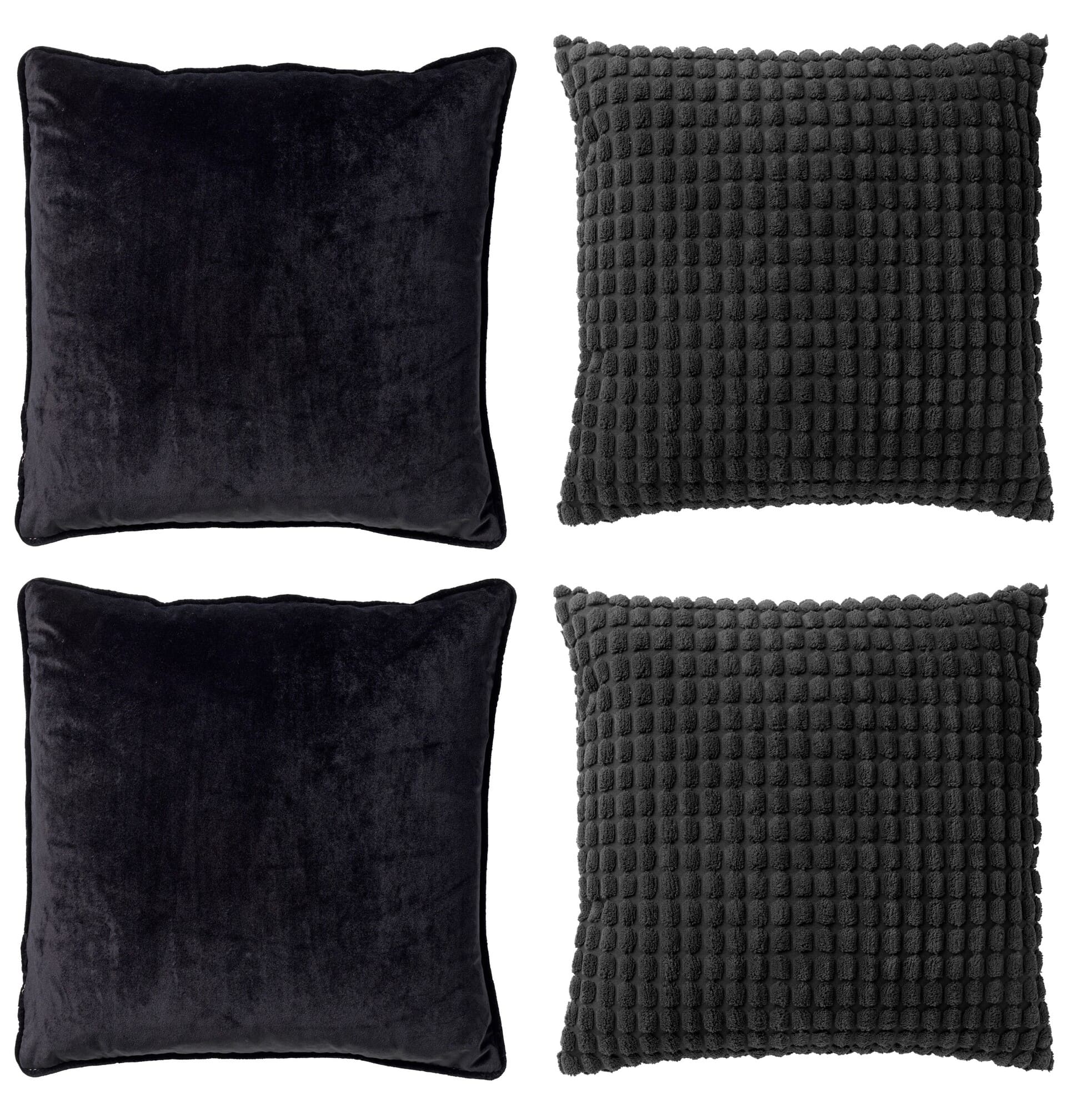 KUSSENSET - 4-delig - Texture Harmony - 45x45 cm - inclusief binnenkussens - zwart