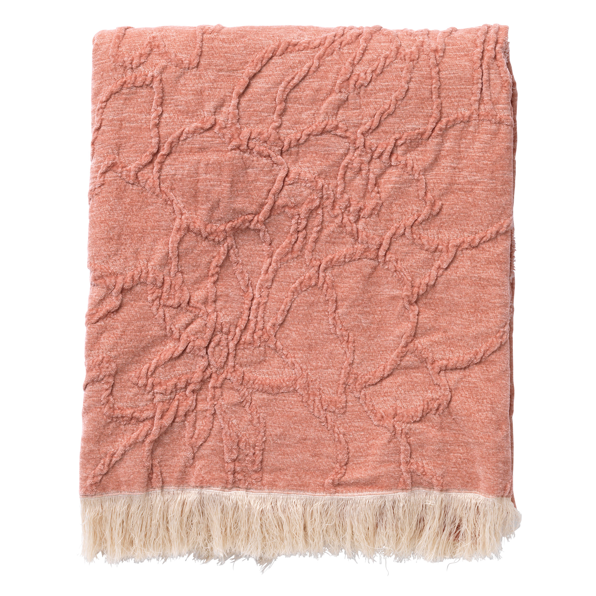 FLORINE - Plaid 140x180 cm - met ingeweven patroon - effen kleur met franjes - Muted Clay - roze