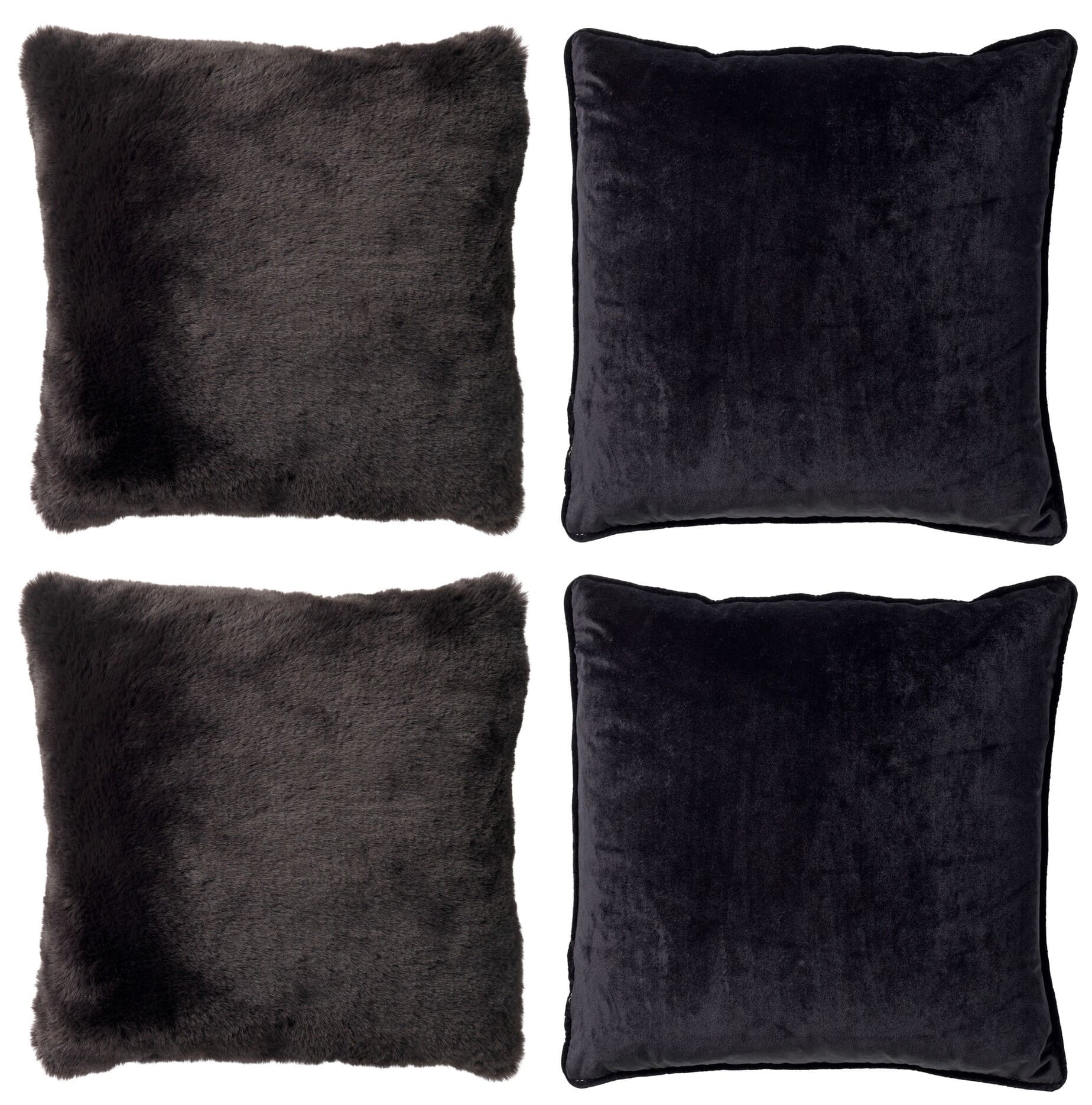 KUSSENSET - 4-delig Soft Textures - 45x45 cm - inclusief binnenkussens - zwart