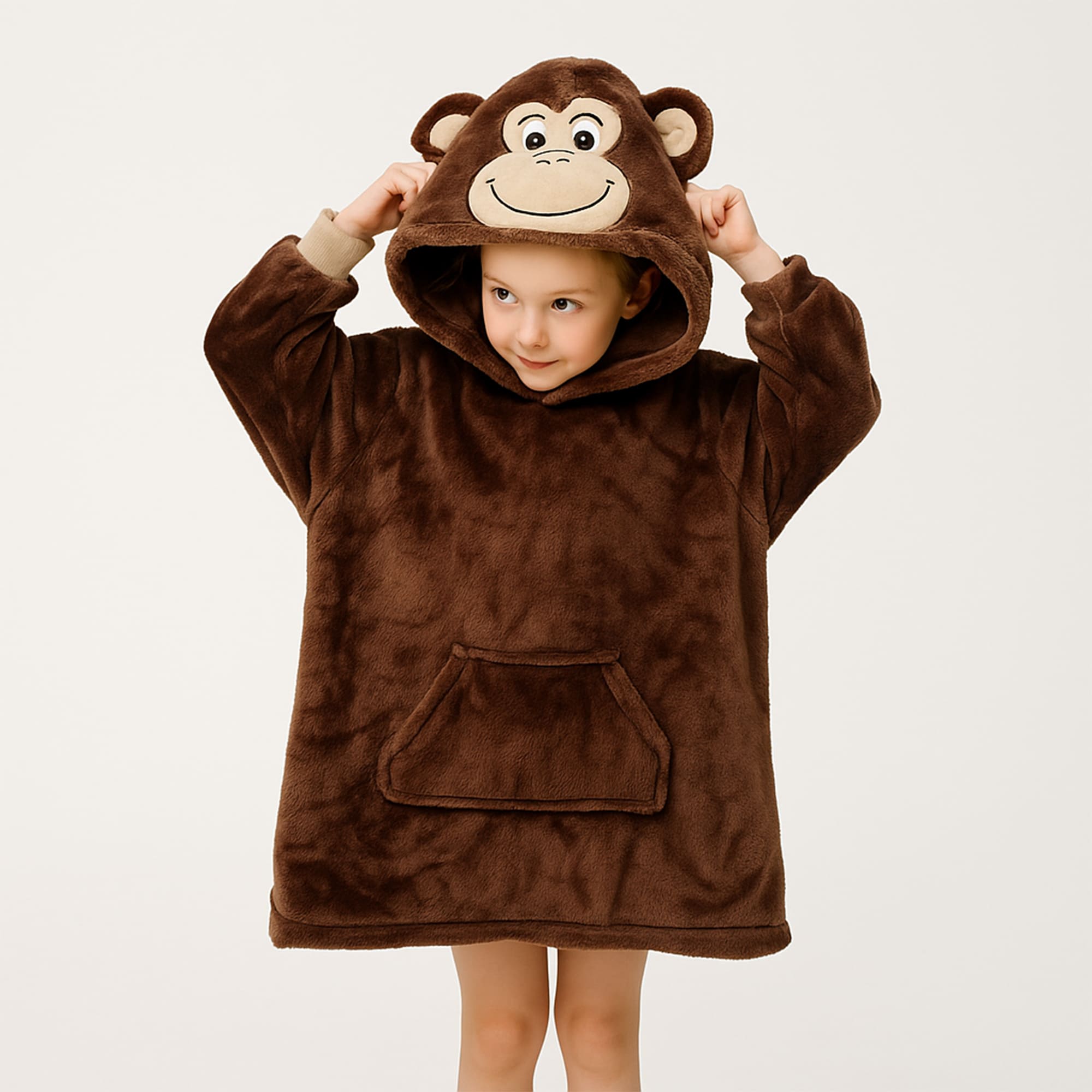 VOORDEELSET - 2-delig - Monkey - oversized hoodie en huissokken - kinderen - aap - Partridge - bruin