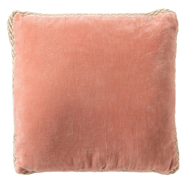 MANOE - Sierkussen 45x45 cm - effen kleur - met rand van jute - Muted Clay - roze