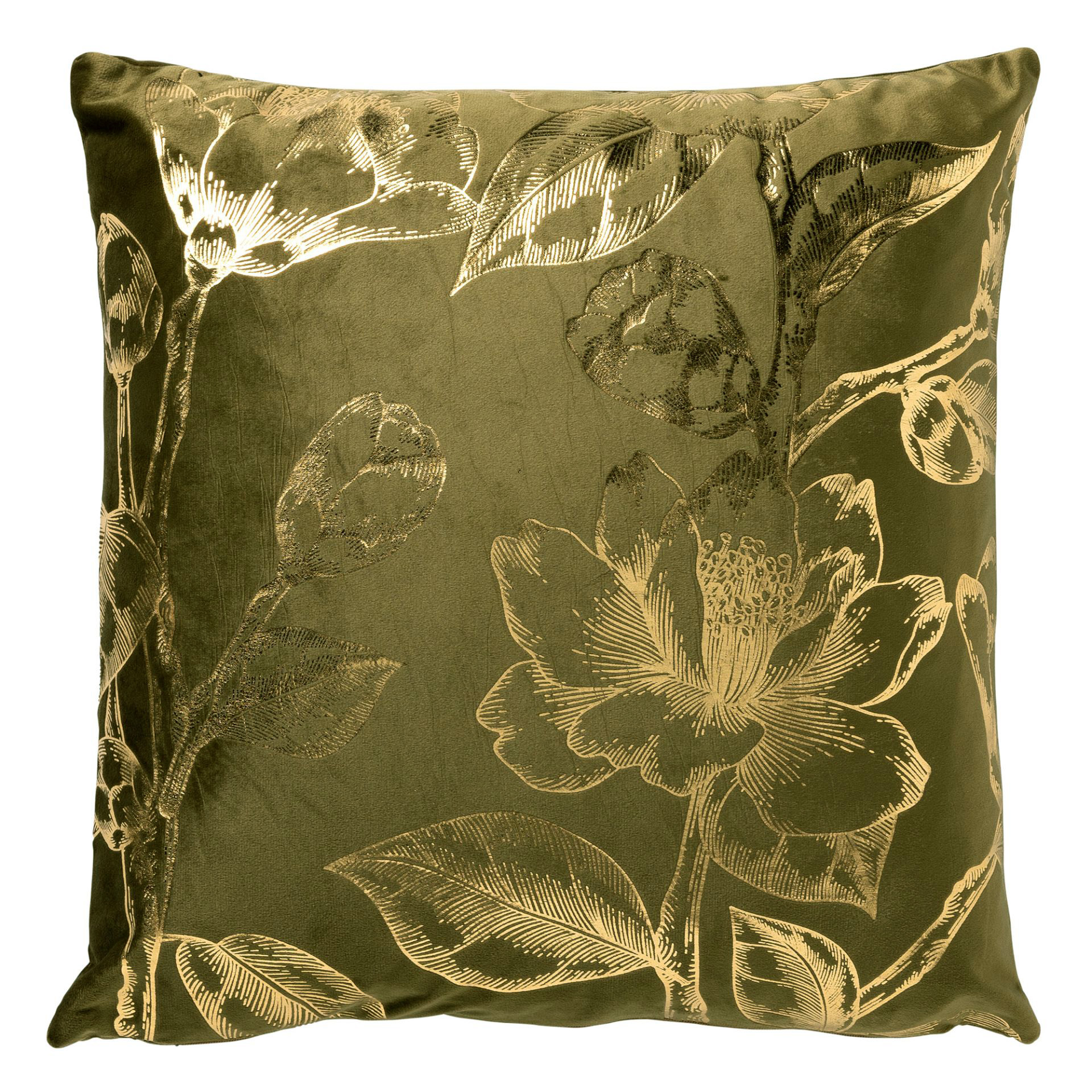 AVERY - Kussenhoes velvet 45x45 cm - Military Olive -  groen met goudkleurige print 