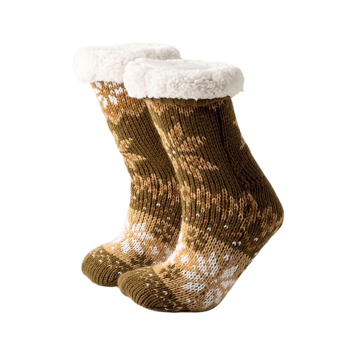 NOOR - Huissokken - antislip - met sherpa voering - one size - Military Olive - groen