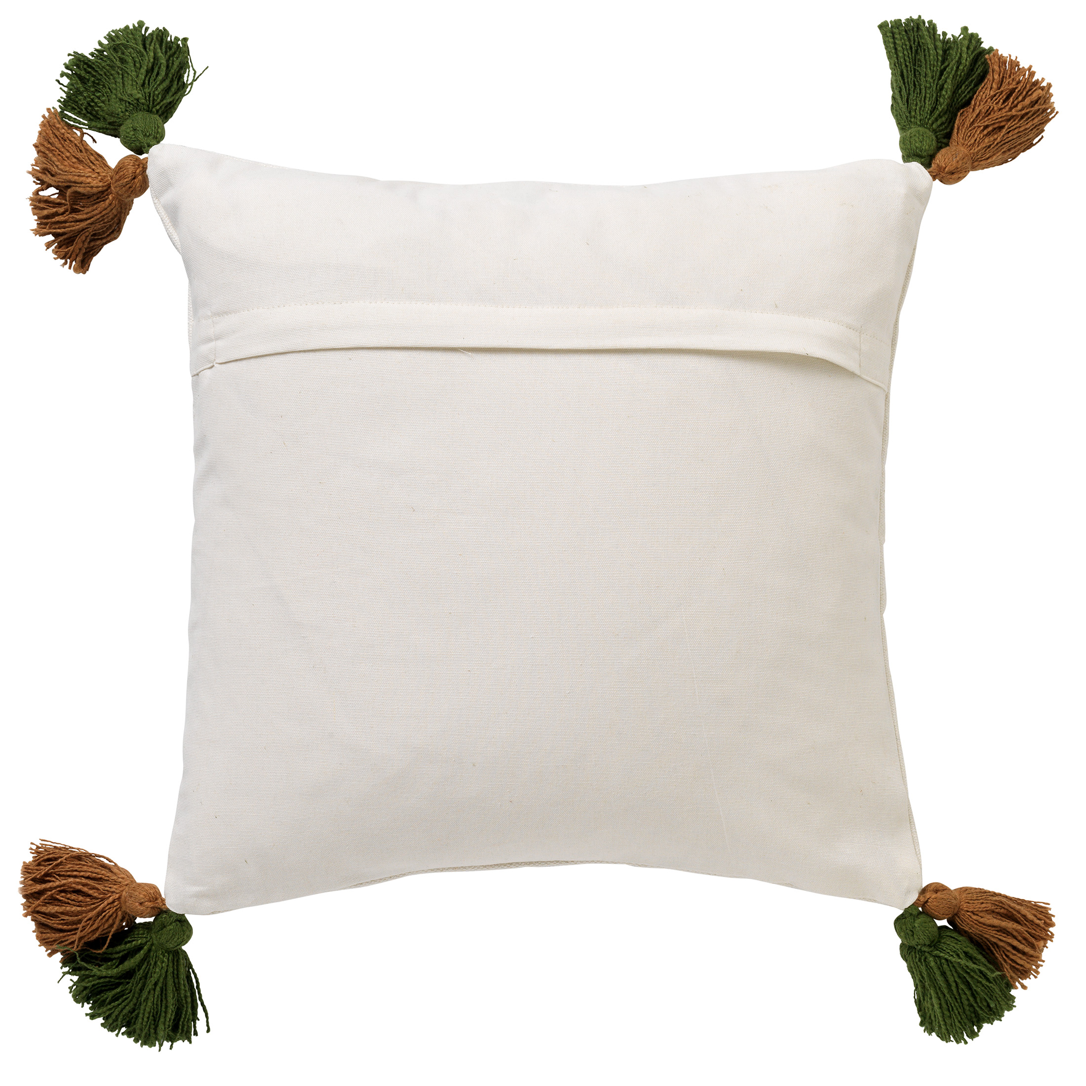 ZITA - Sierkussen katoen 45x45 cm - Chive - groen / wit / bruin - Kussen met flosjes