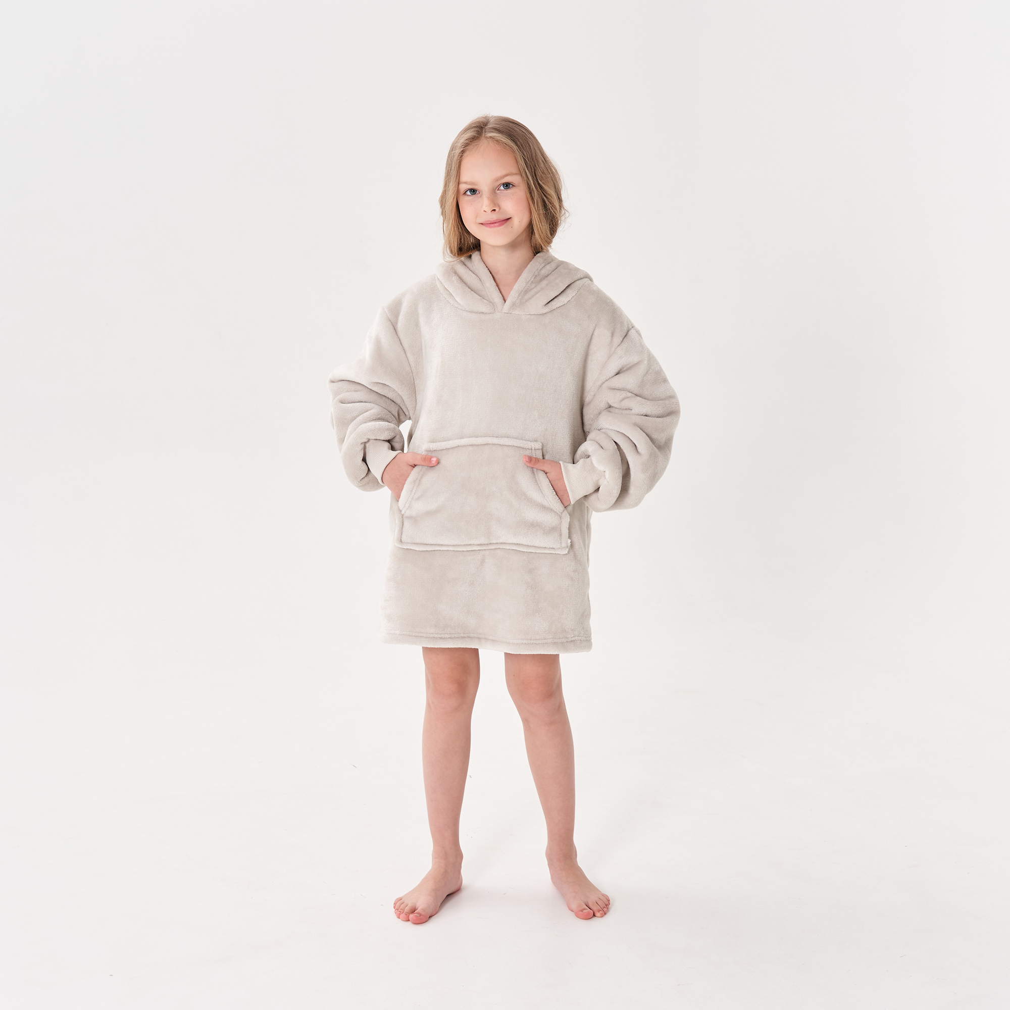JUNIOR Oversized Hoodie voor kinderen - 50x70 cm - Hoodie & deken in één - met capuchon - Pumice Stone - beige
