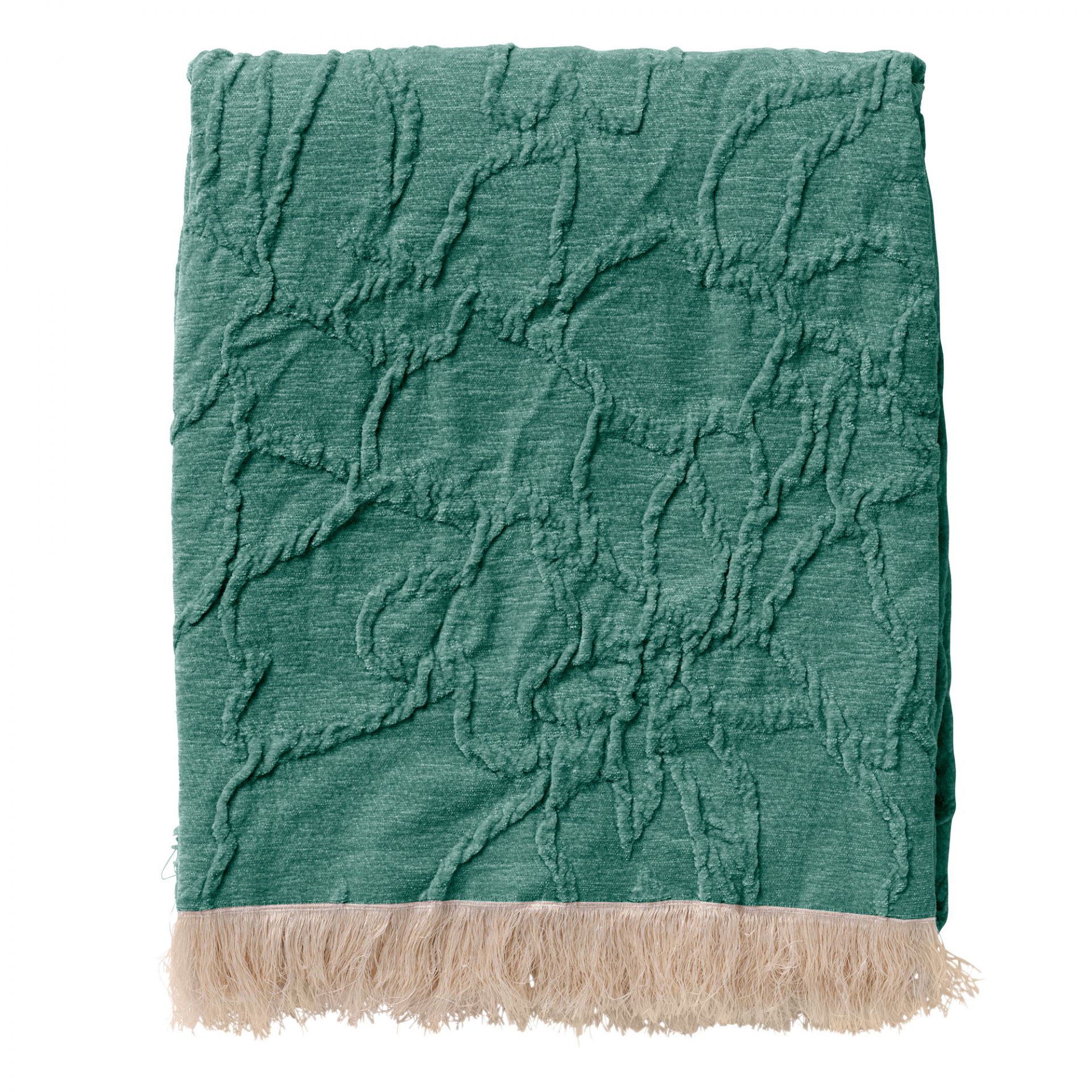 FLORINE - Plaid 140x180 cm - met ingeweven patroon - effen kleur met franjes - Sagebrush Green - groen