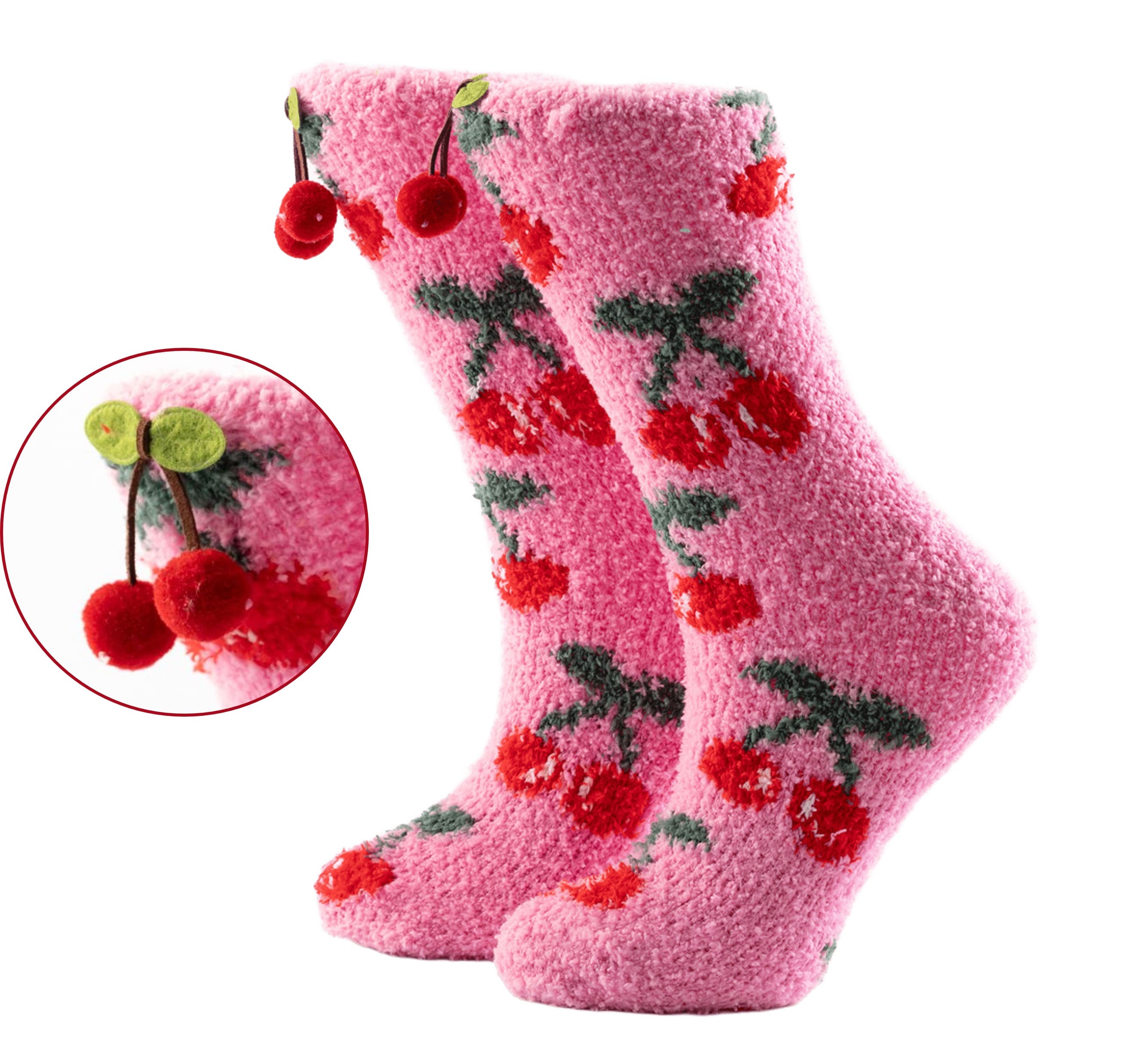 FUNNY CHERRY  huissokken - one size - kers - Rosebloom - roze