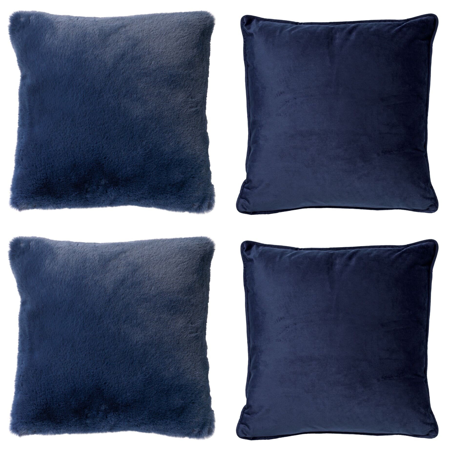 KUSSENSET - 4-delig Soft Textures 45x45 cm - inclusief binnenkussens - blauw