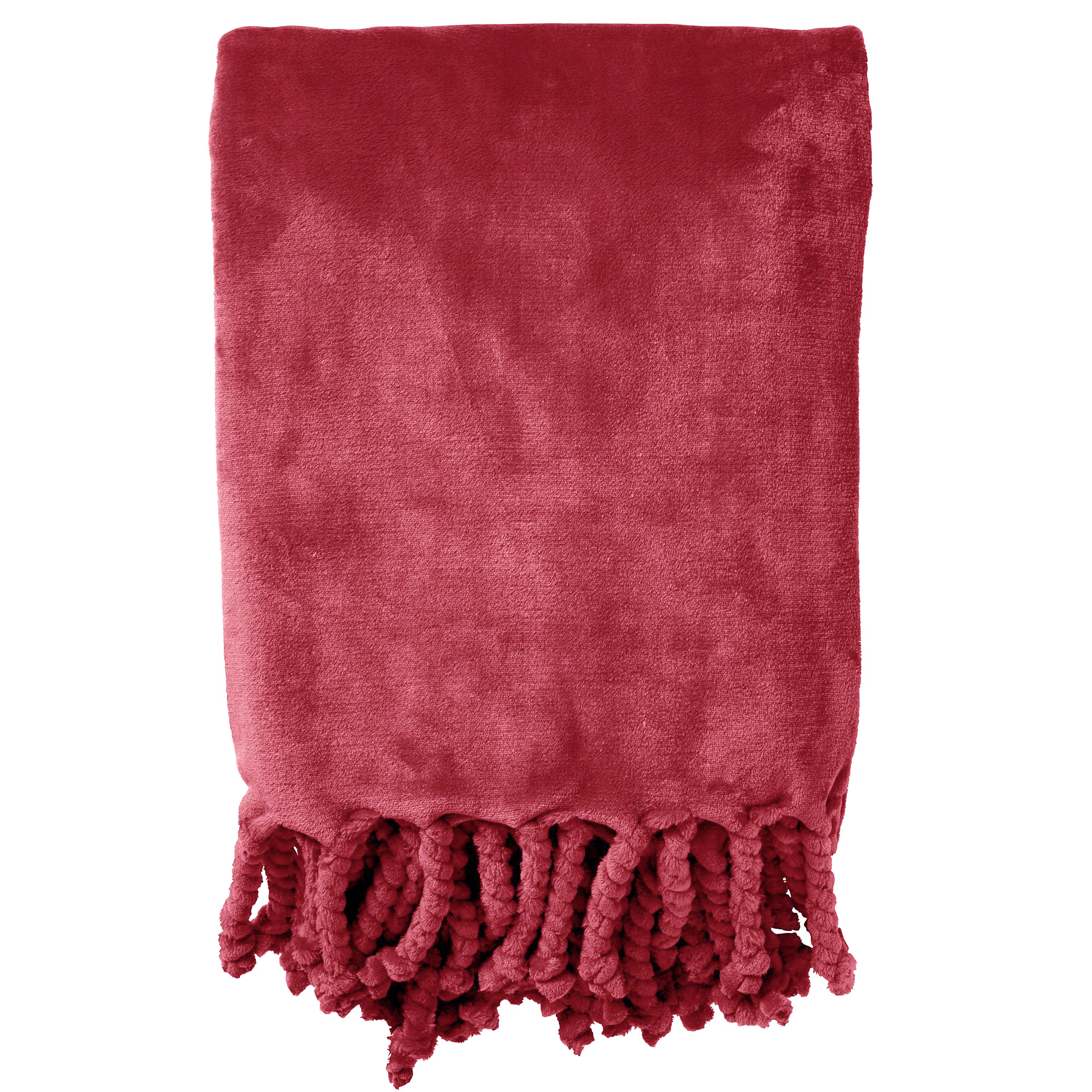FLORIJN - Plaid 150x200 cm - grote fleece plaid met flosjes - Merlot - bordeaux rood