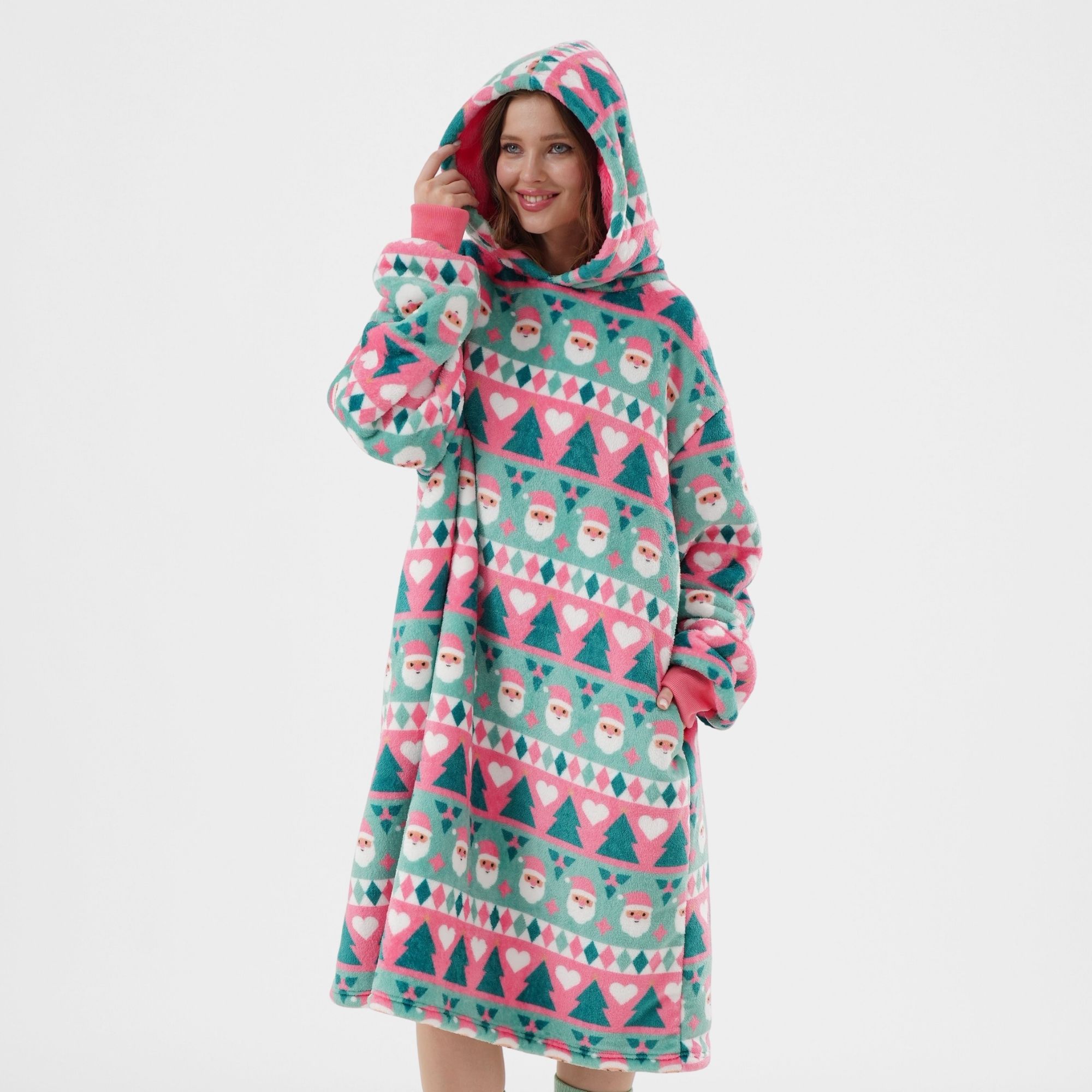 JOLLY SANTA - Hoodie 70x110 cm - Adults - Christmas - Geranium Pink - Pink