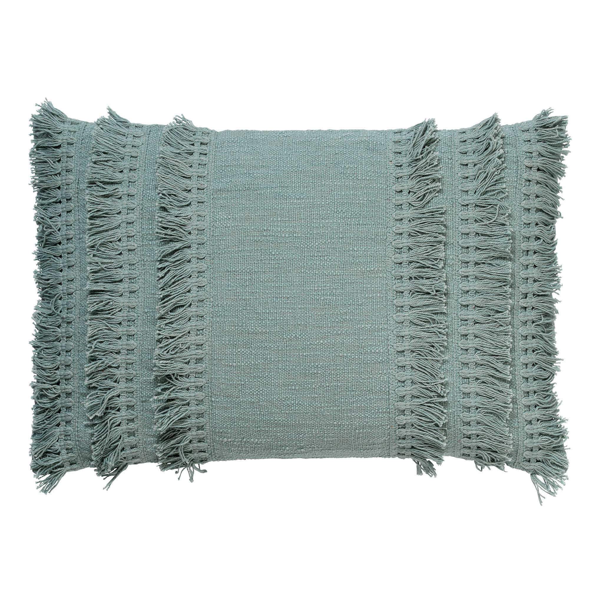 FARA - Kussenhoes 40x60 cm - 100% katoen - met franjes - Jadeite - lichtgroen