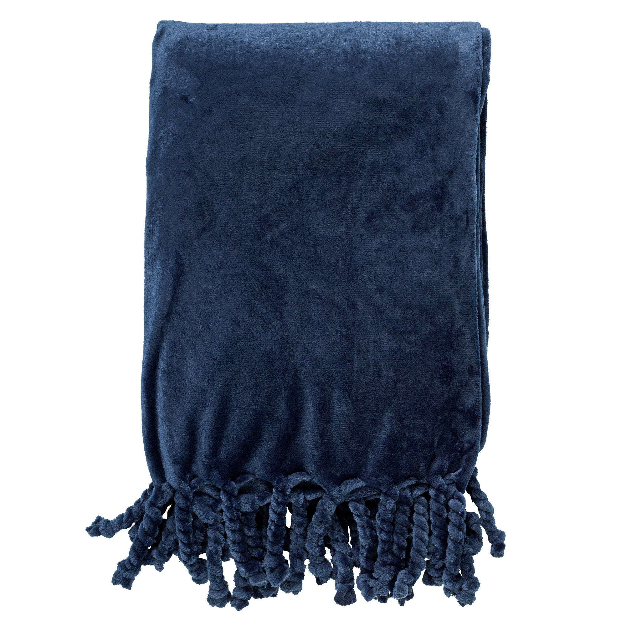 FLORIJN - Plaid fleece 150x200 cm - Insignia Blue - donkerblauw - superzacht - met franjes