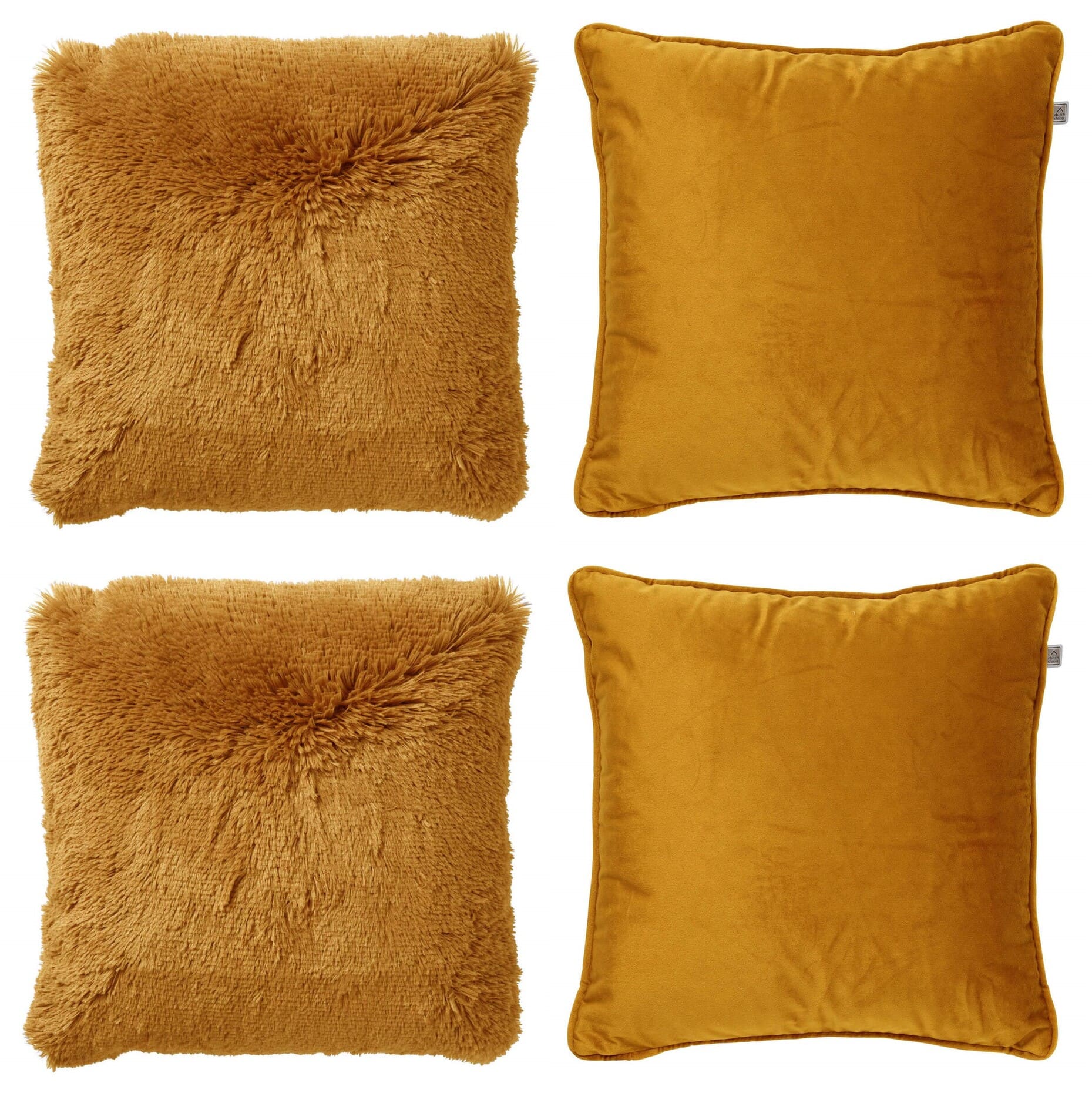 KUSSENSET - 4-delig Fluffy & Velvet - 45x45 cm - inclusief binnenkussens - geel