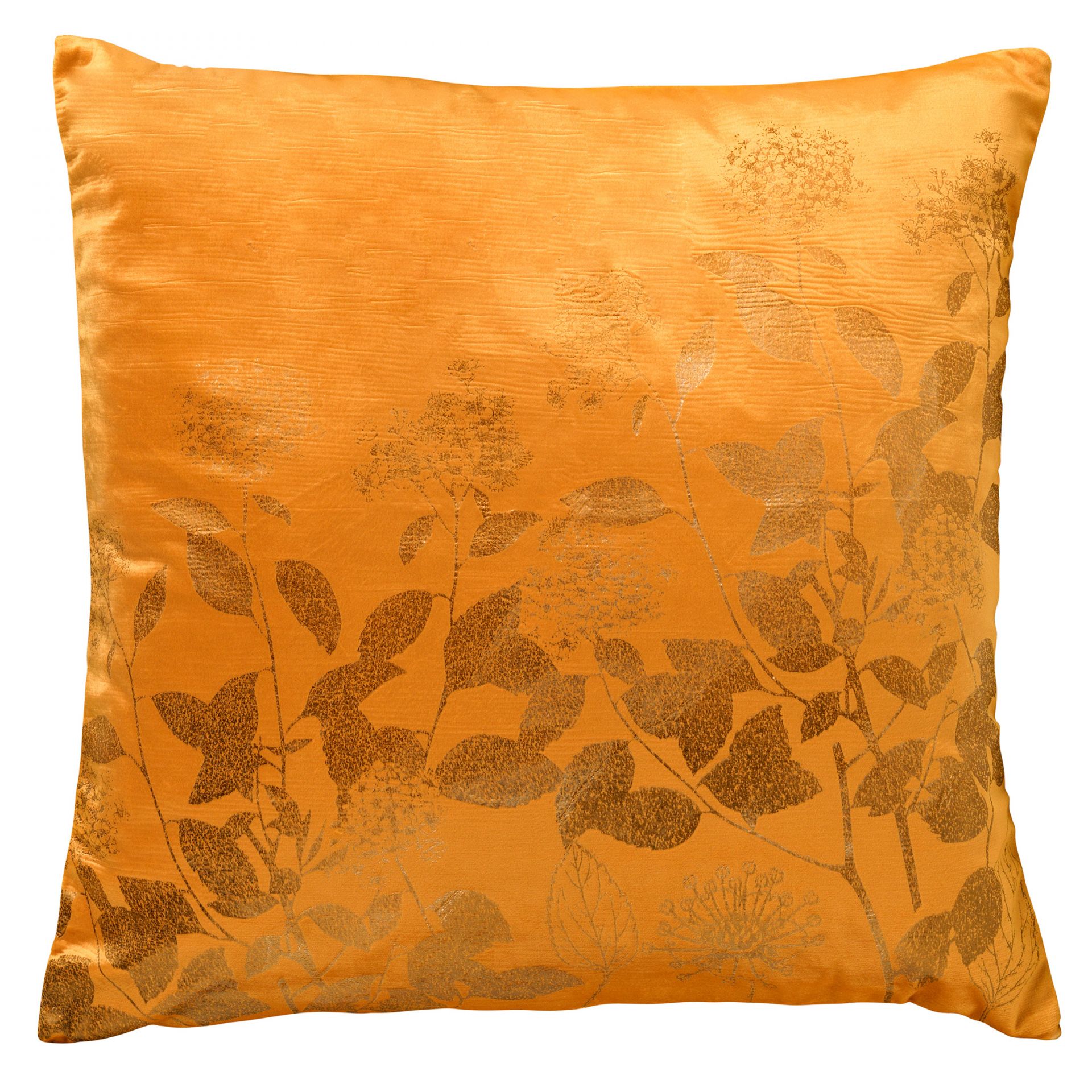 ROSALIE - Sierkussen 45x45 cm - velvet - bloemen en blaadjes - Golden Glow - geel 