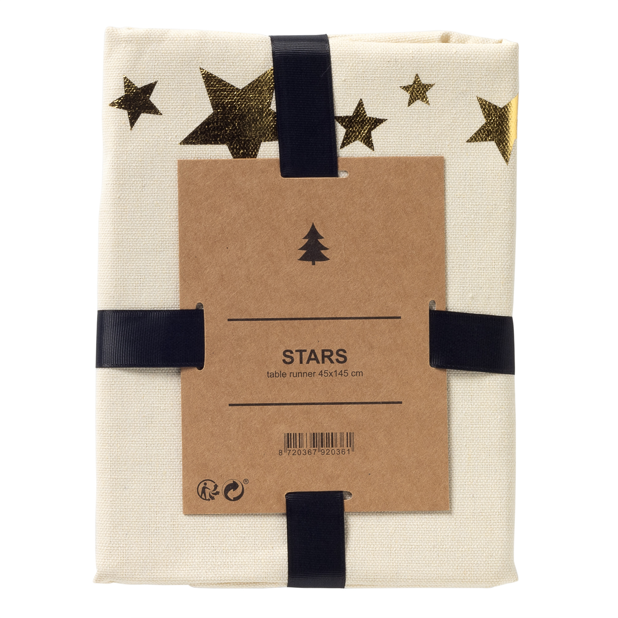 STARS - table runner 45x145 cm - with gold stars - Whisper White - white