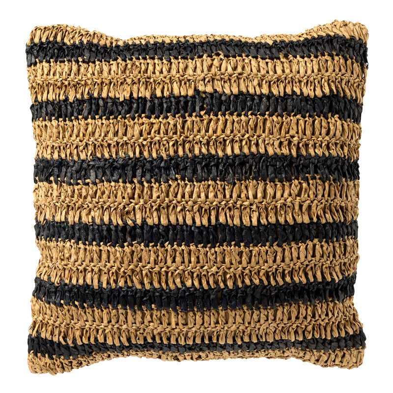 ANTONY - Kussenhoes 45x45 cm - strepen van raffia - Raven - zwart en bruin