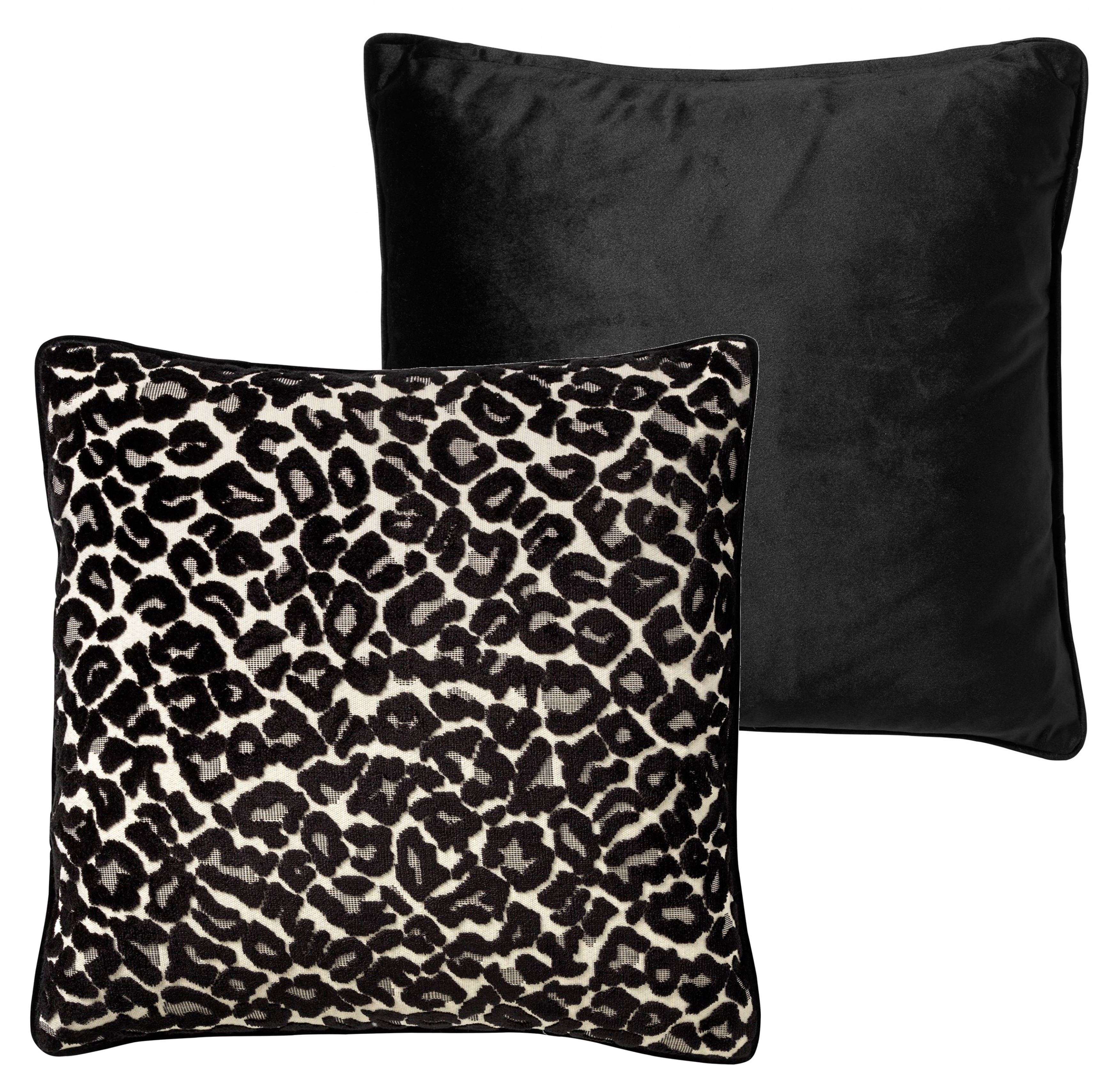 LEONA - Sierkussen 45x45 cm - velvet - panterprint - Raven - zwart