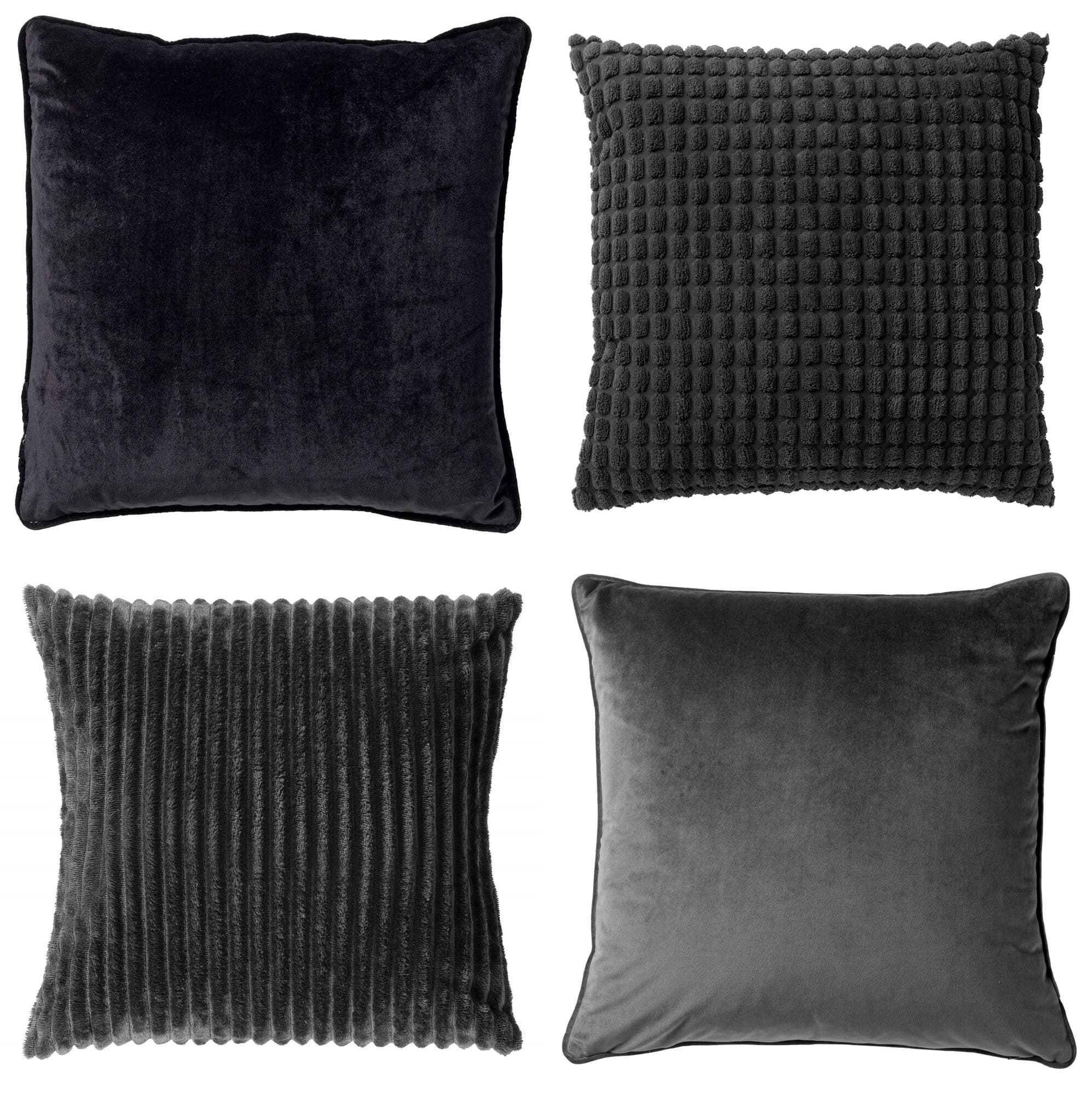 KUSSENSET - 4-delig Mixed Textures - 45x45 cm - inclusief binnenkussens - zwart, antraciet