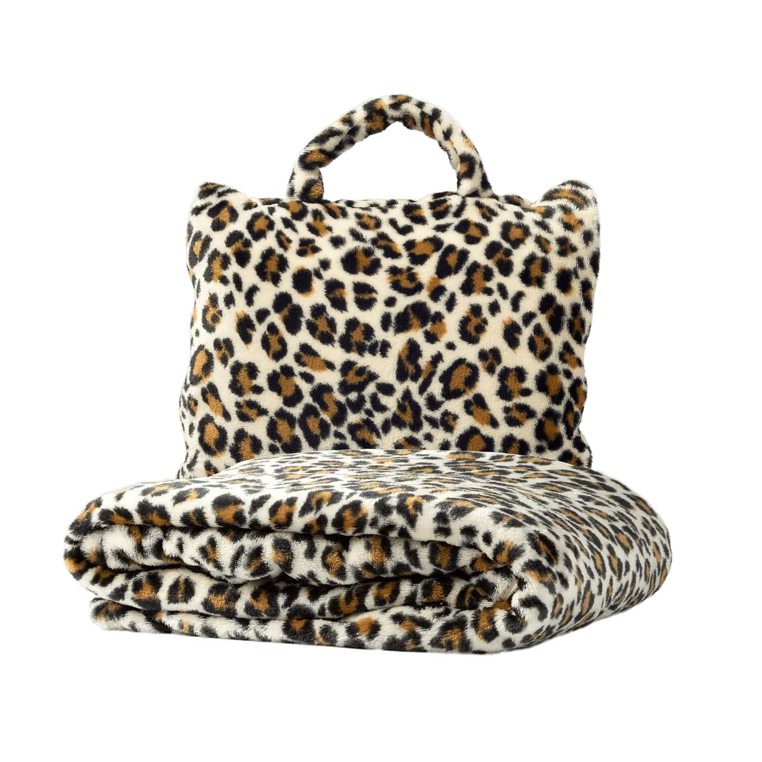 TANJA - Plaid to Go - 130x150 cm - Pumice Stone  Leopard - Ideal für Unterwegs – faltbar in einer praktischen Tasche