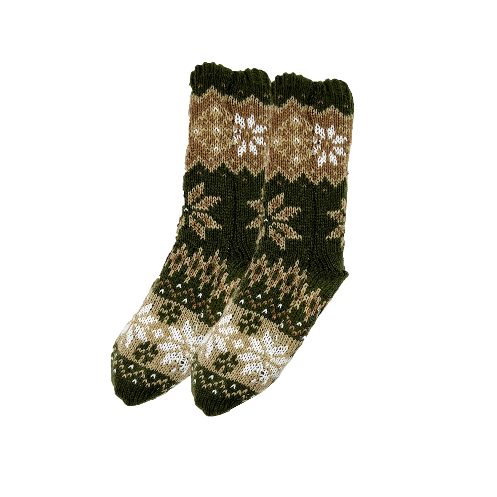 NOOR - House socks - non-slip - with sherpa lining - one size - Military Olive - green
