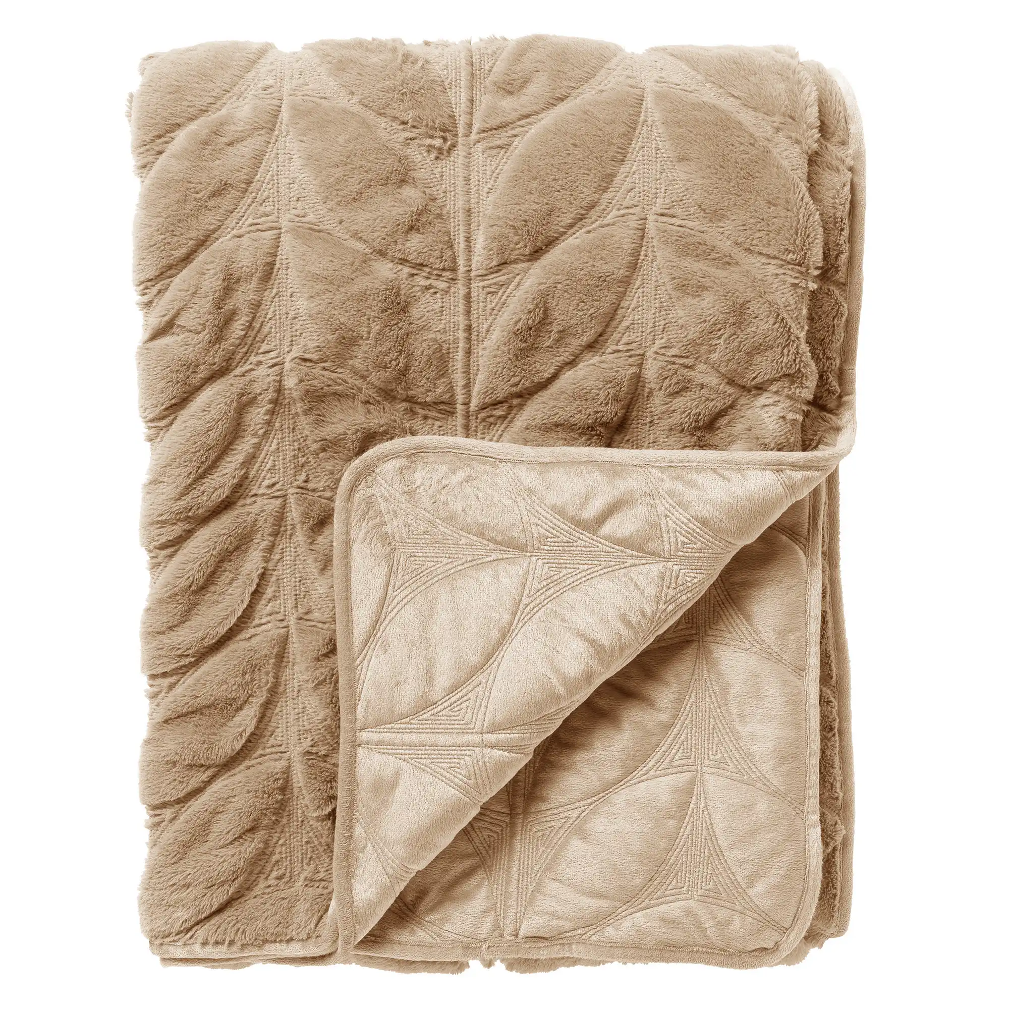AYANA - Bedsprei 200x220 cm - 3D bladmotief - luxe uitstraling - heerlijk zacht - Irish Cream - beige