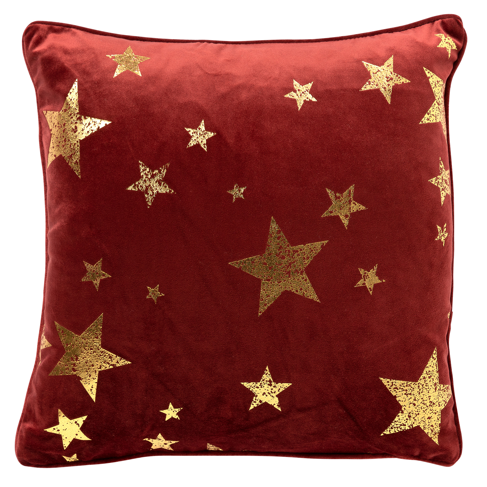 STARS - Sierkussen 45x45 cm - velvet met gouden sterren - Biking red - rood