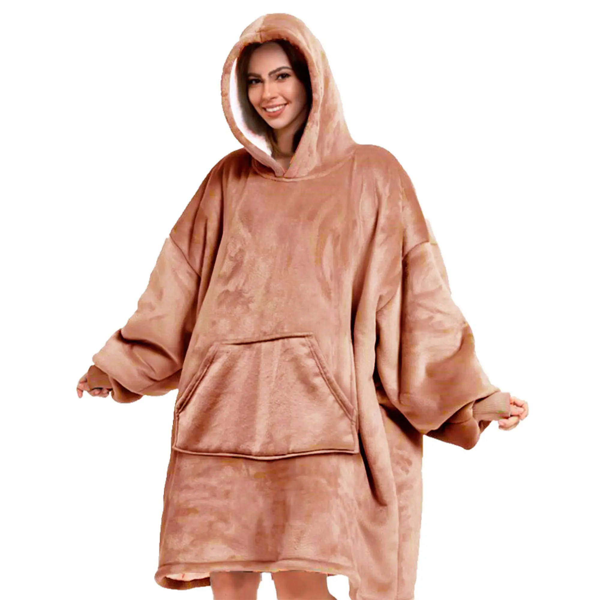 SHERRY Oversized Hoodie - 70x110 cm - Hoodie & deken in één - heerlijke, grote fleece hoodie deken  - Muted Clay - roze