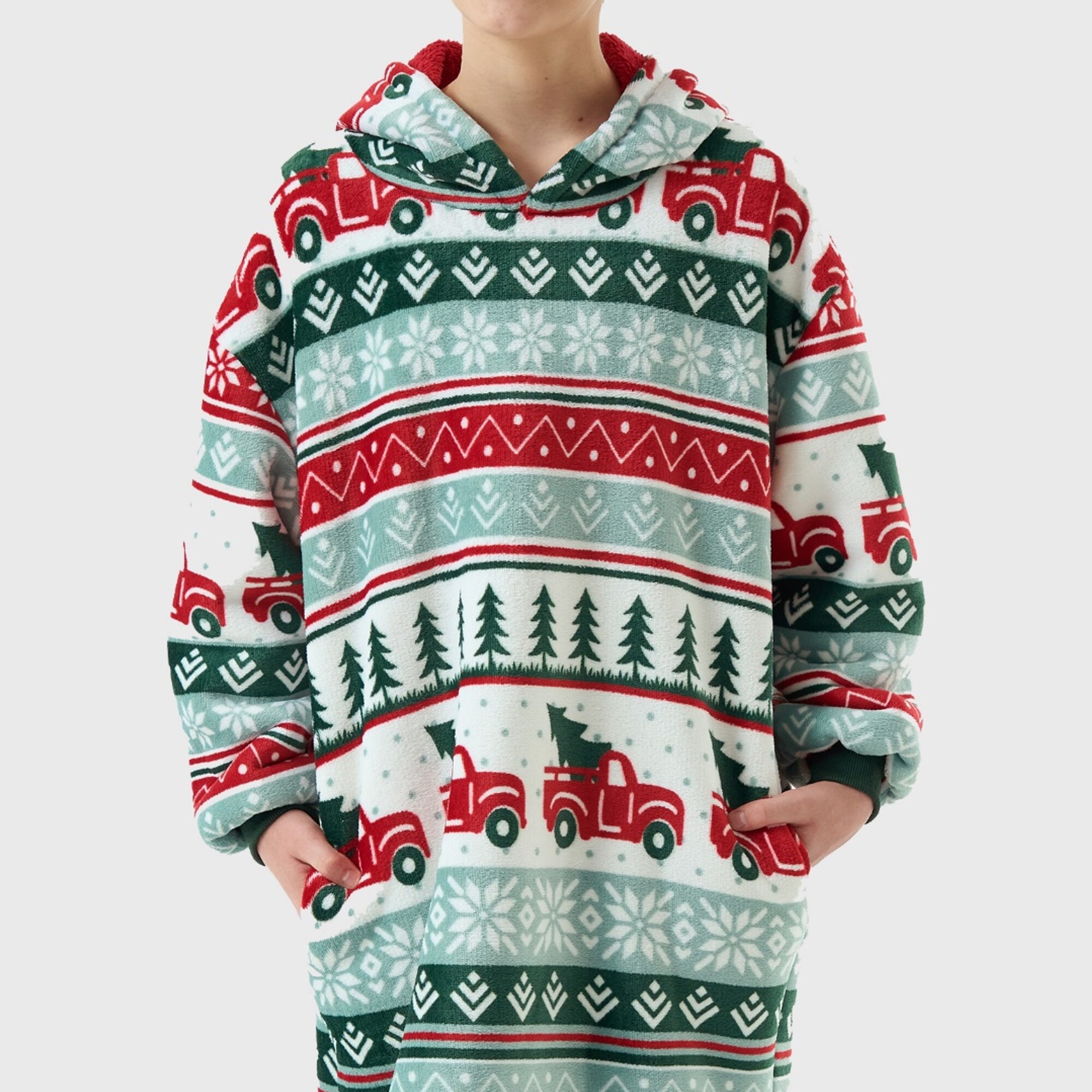 DRIVING HOME  hoodie 60x90 cm - tieners - hoodie deken - kerst - multicolour 