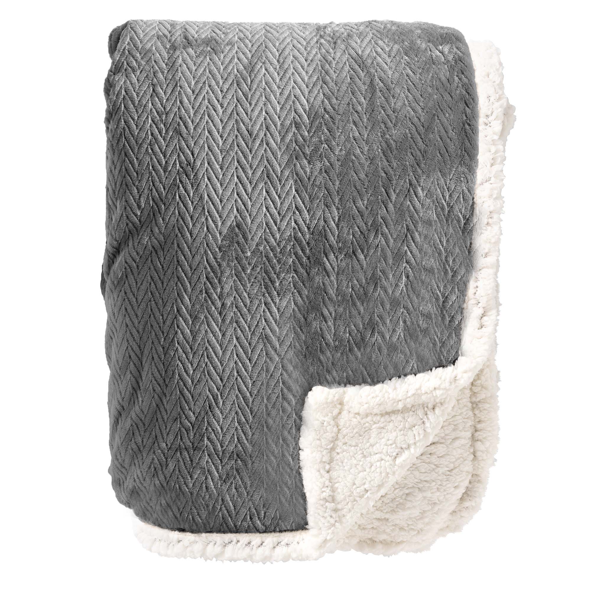 BOBBY - Plaid 150x200 cm - fleece deken met sherpa voering - Charcoal Gray - antraciet