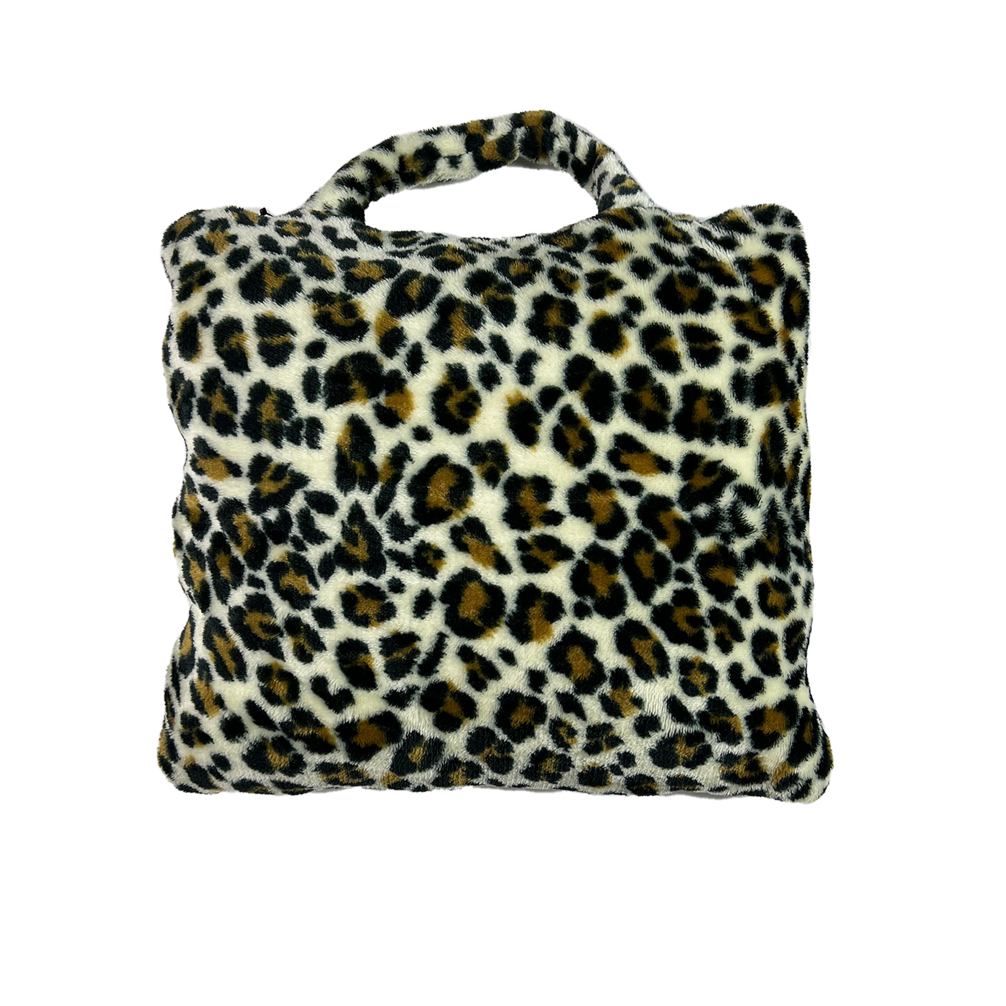 TANJA - Plaid to Go - Deken & Kussentje in één - 130x150 cm - Pumice Stone Leopard - ideaal voor onderweg - opvouwbaar tot handig tasje