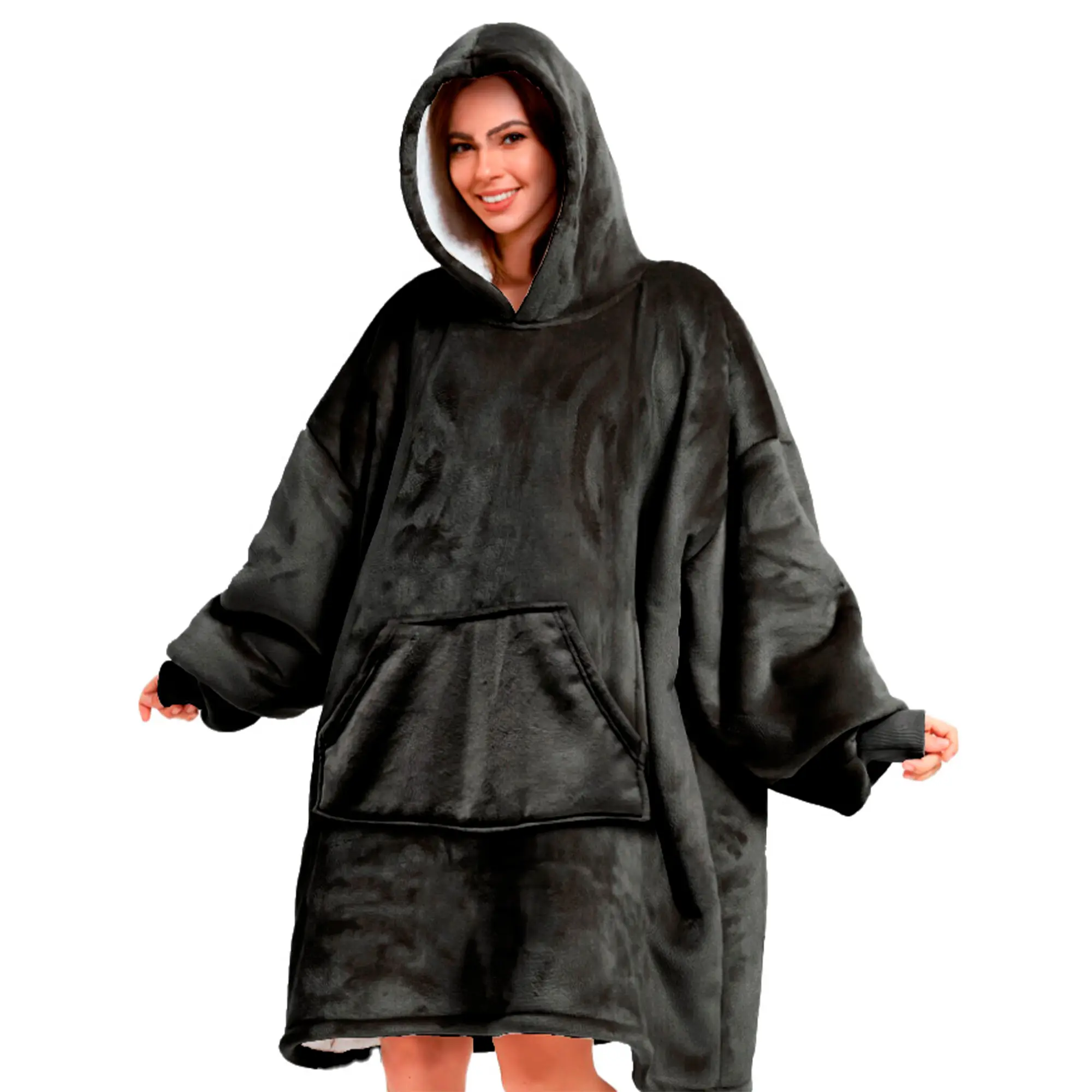 SHERRY Oversized Hoodie - 70x110 cm - Hoodie & deken in één - heerlijke, grote fleece hoodie deken - Raven - zwart