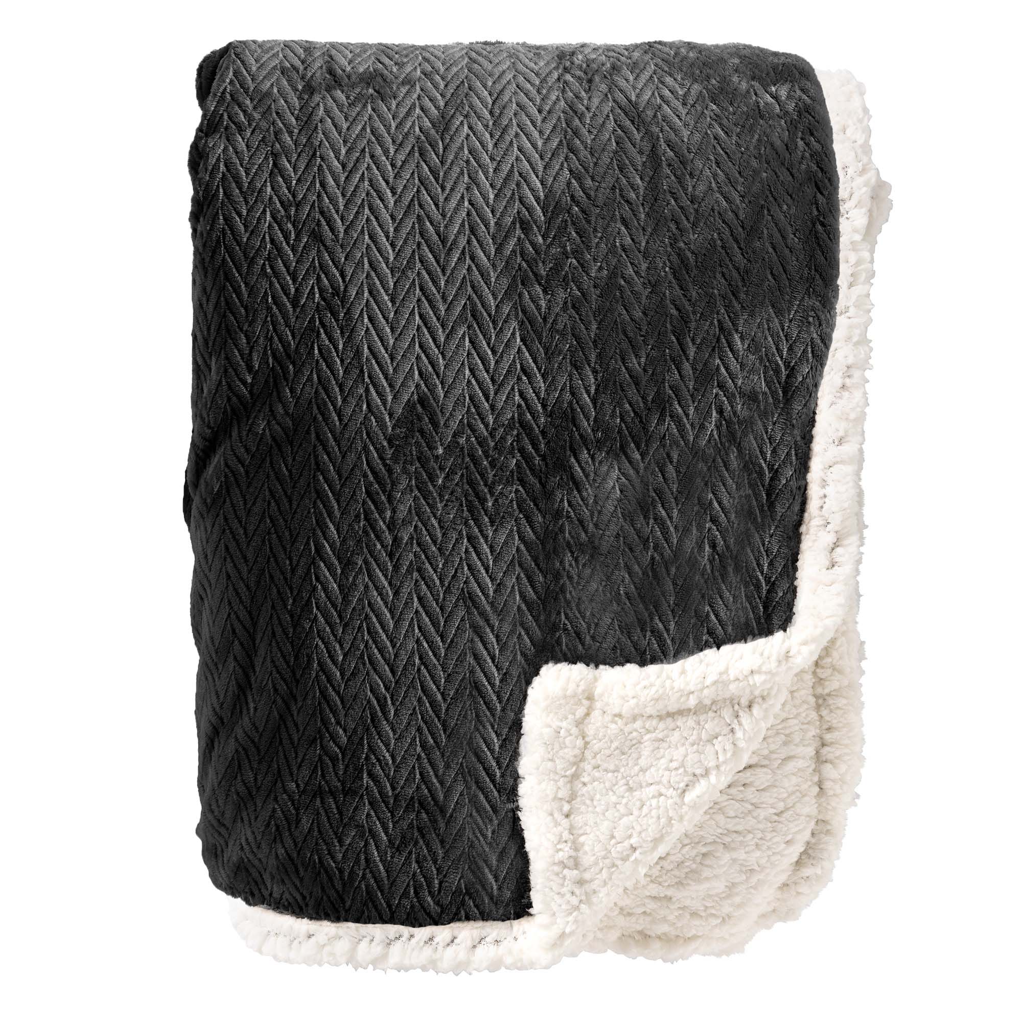 BOBBY - Plaid 150x200 cm - fleece deken met sherpa voering - Raven - zwart