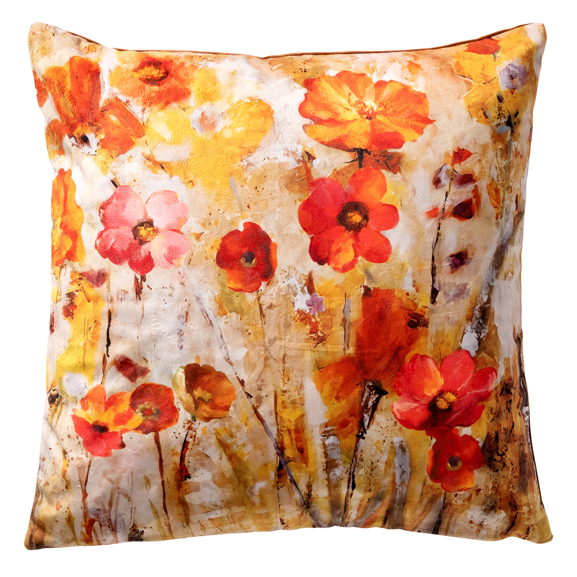 BROOKE - Decorative cushion 45x45 cm - with floral print - Chai tea - multicolour
