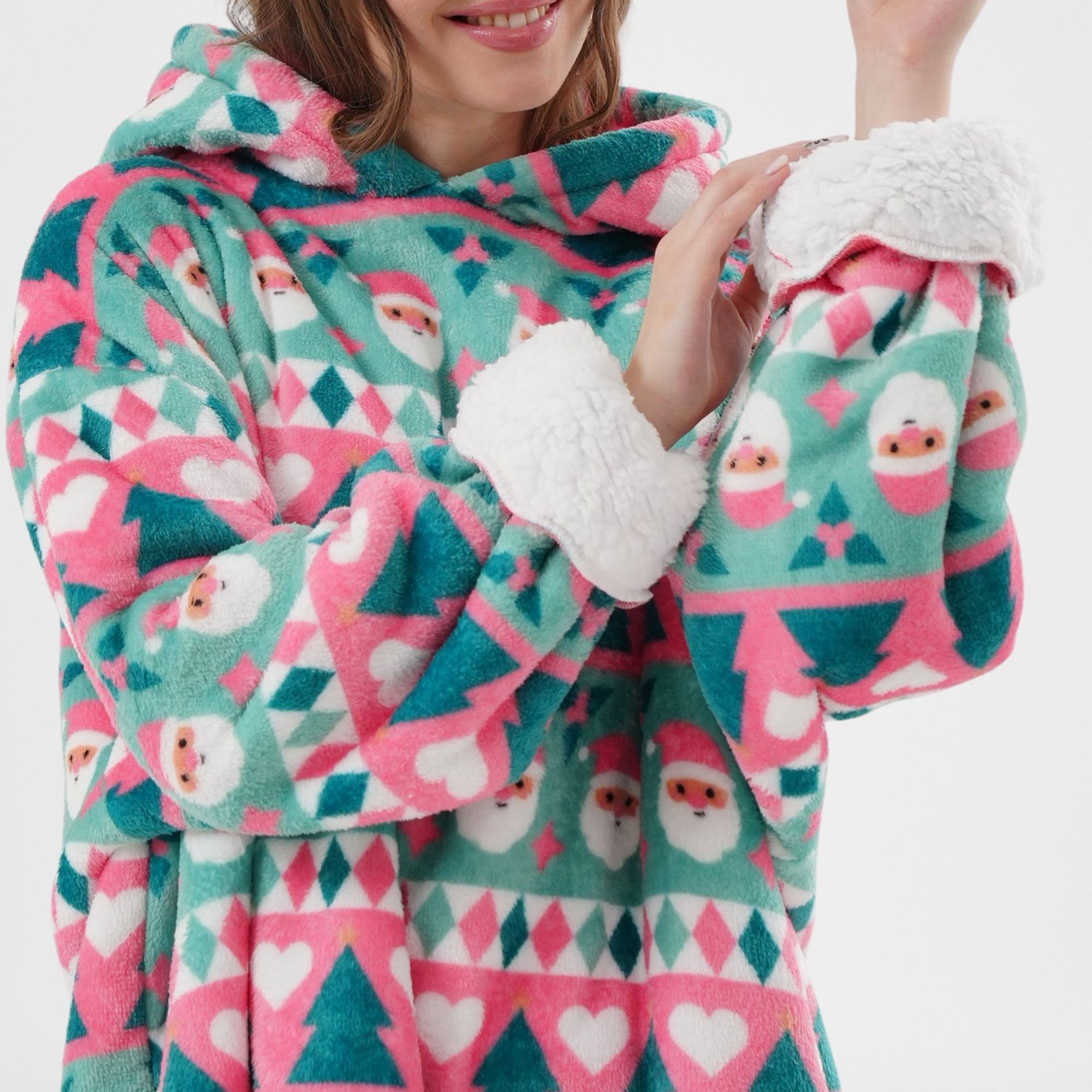 JOLLY SANTA - Hoodie 70x110 cm - Adults - Christmas - Geranium Pink - Pink