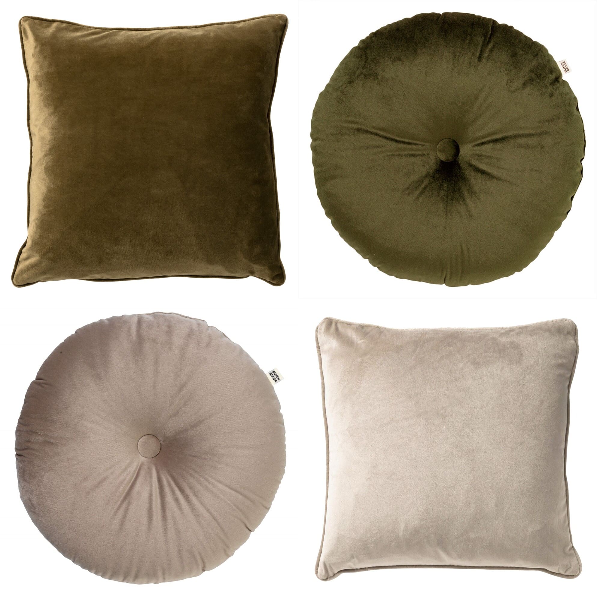 KUSSENSET - 4-delig - Velvet Shapes - 45x45 cm en Ø40 cm - inclusief binnenkussens - groen, beige