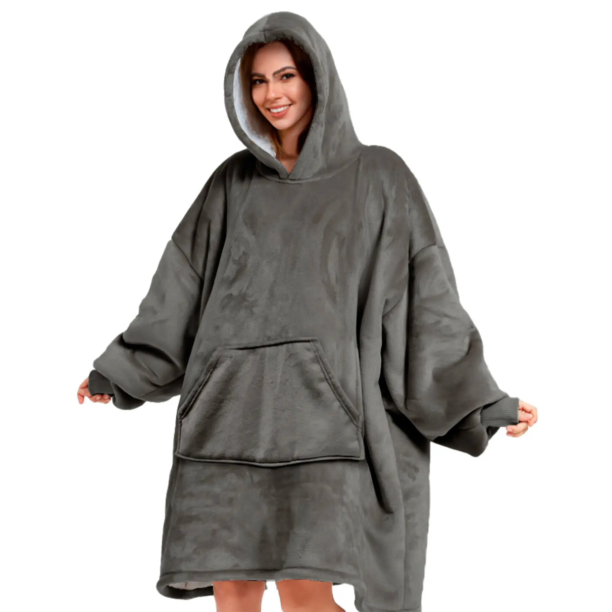 SHERRY - Oversized Hoodie - 70x110 cm - Hoodie & deken in één – heerlijke, grote fleece hoodie deken - Charcoal Gray - antraciet