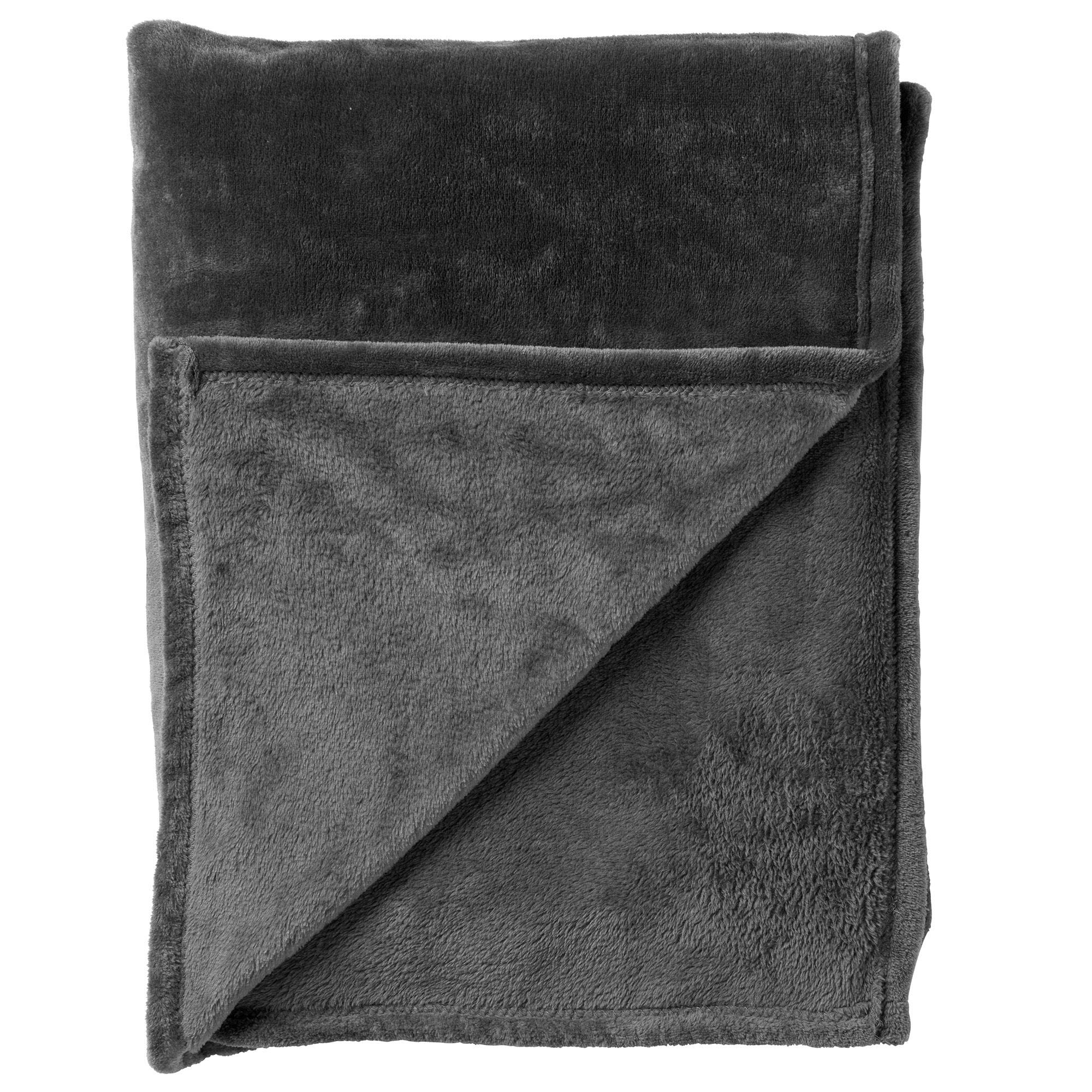 MARLEY - Plaid 150x200 cm - zachte fleece deken - extra dik - Charcoal Gray - antraciet