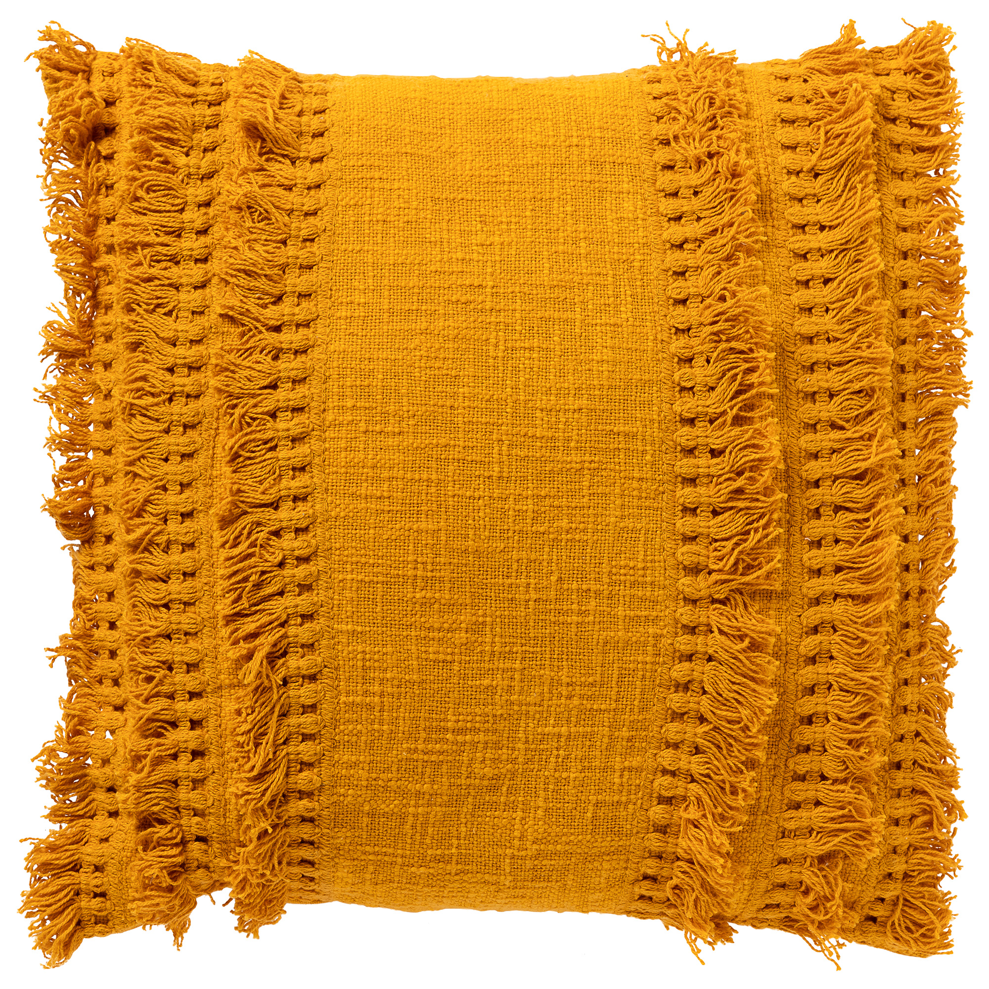 FARA - Sierkussen 45x45 cm - 100% katoen - met franjes - Golden Glow - geel