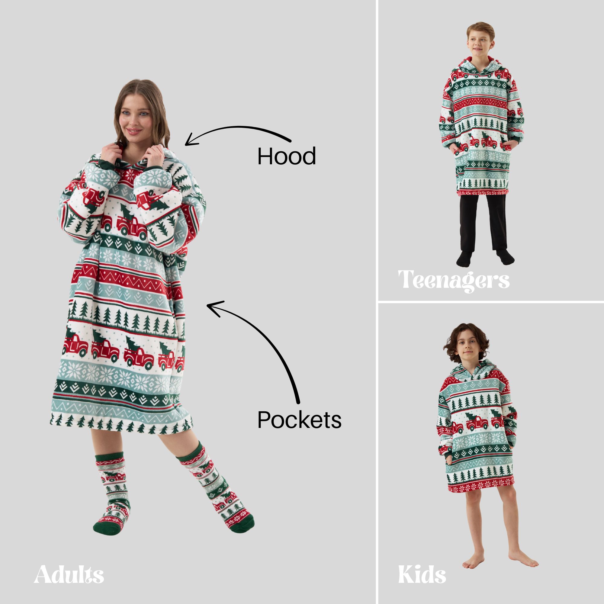 DRIVING HOME   hoodie 70x110 cm - volwassenen - hoodie deken - kerst - multicolour