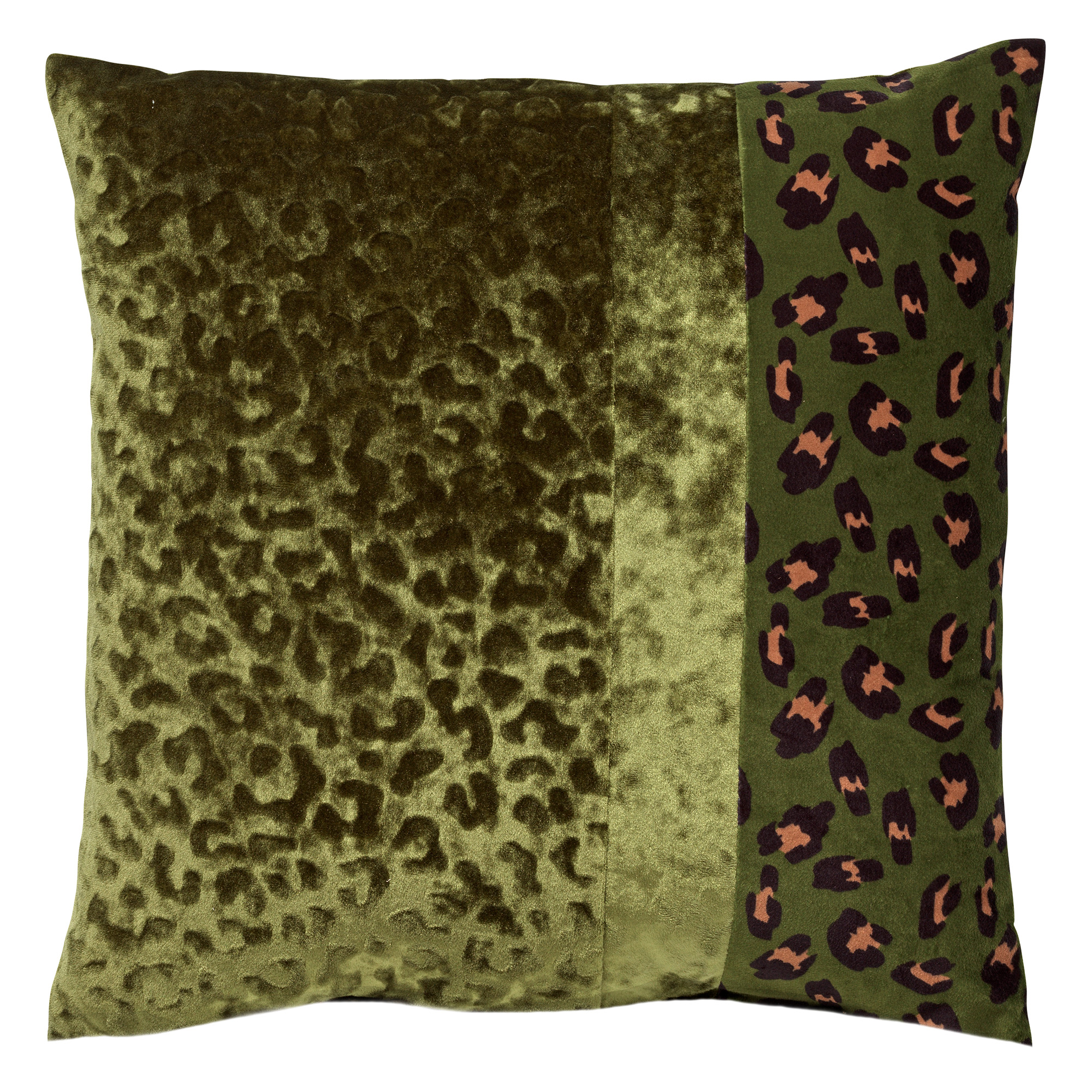 BAILEY - Sierkussen 45x45 cm - velvet - panterprint - Chive - groen - panterprint