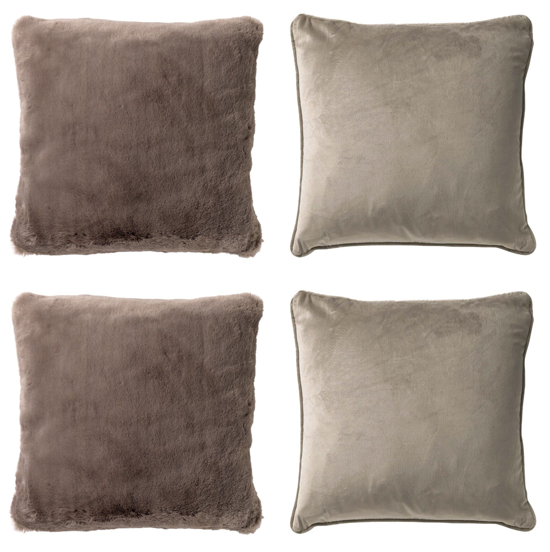 KUSSENSET - 4-delig Soft Textures - 45x45 cm - inclusief binnenkussens - taupe